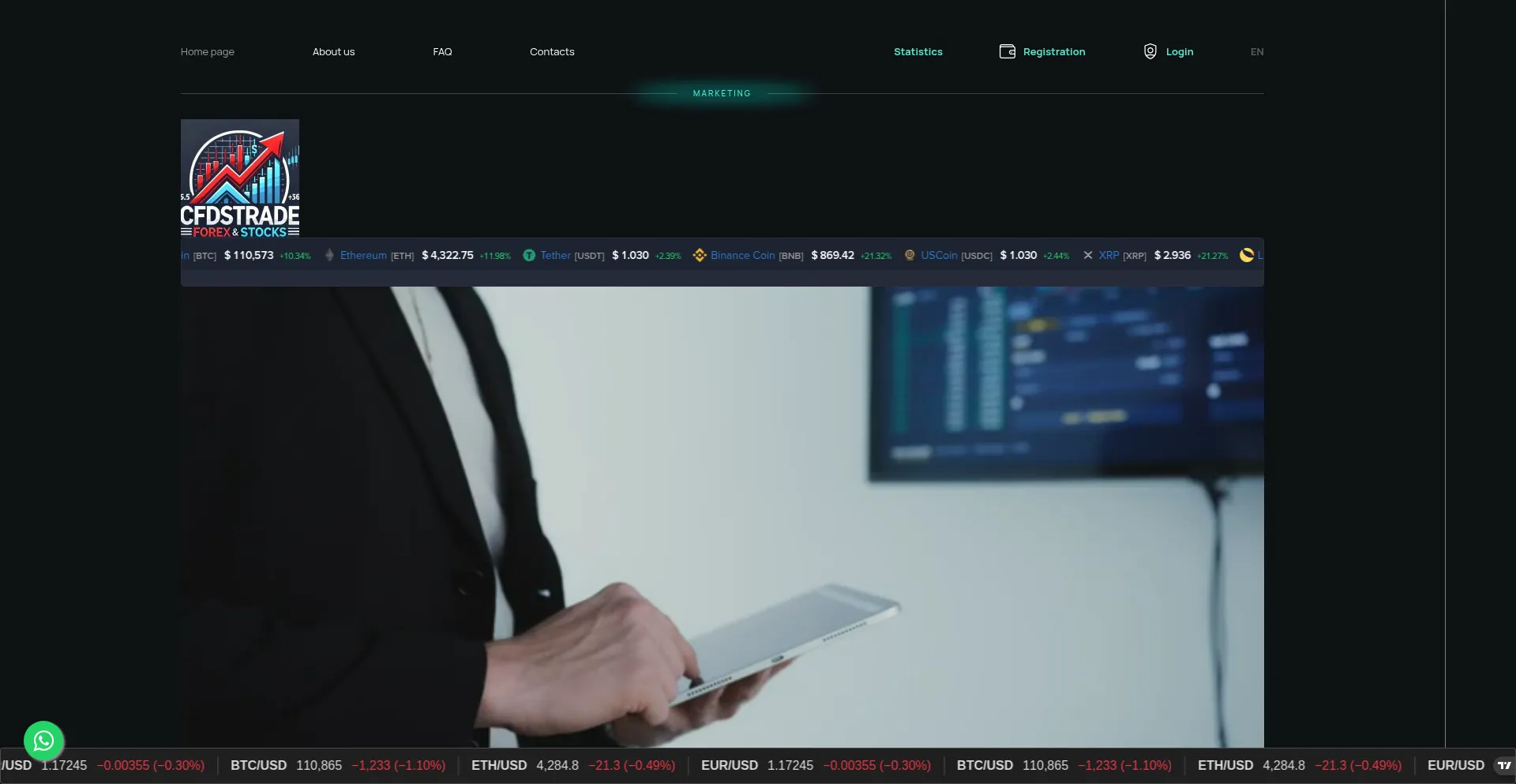 Website screenshot of Cfdstrade-fstocks.com