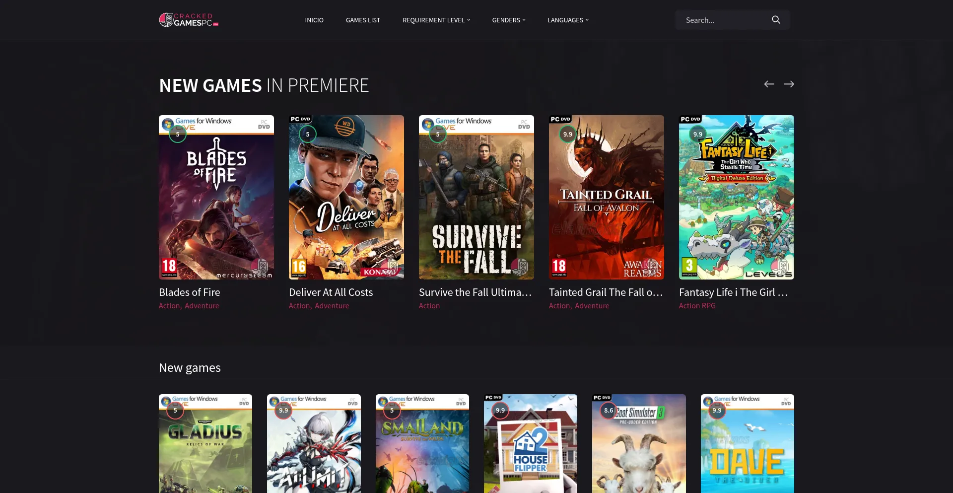 Website screenshot of Cg-gamespc.com