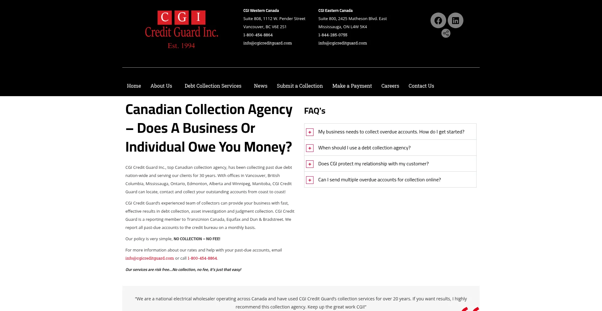 Website screenshot of Cgicreditguard.com