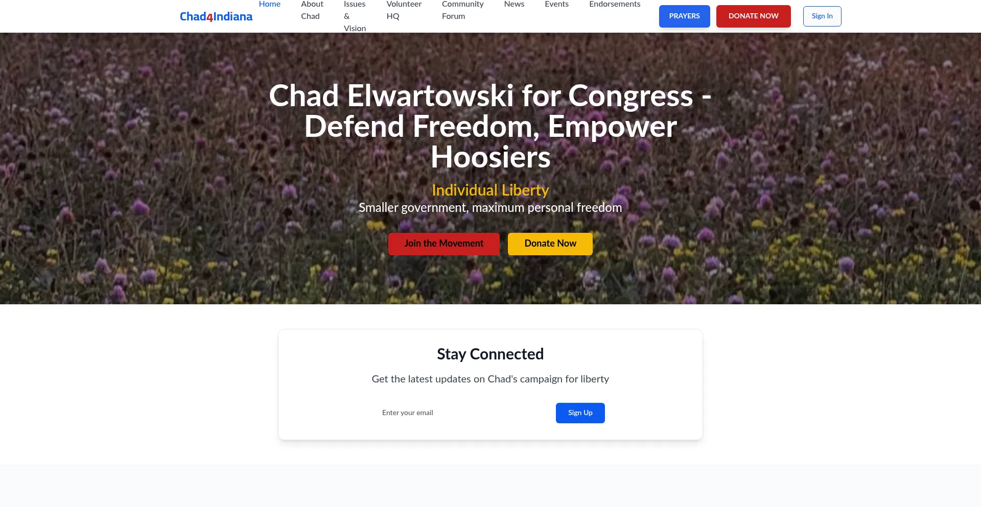 Website screenshot of Chad4indiana.com