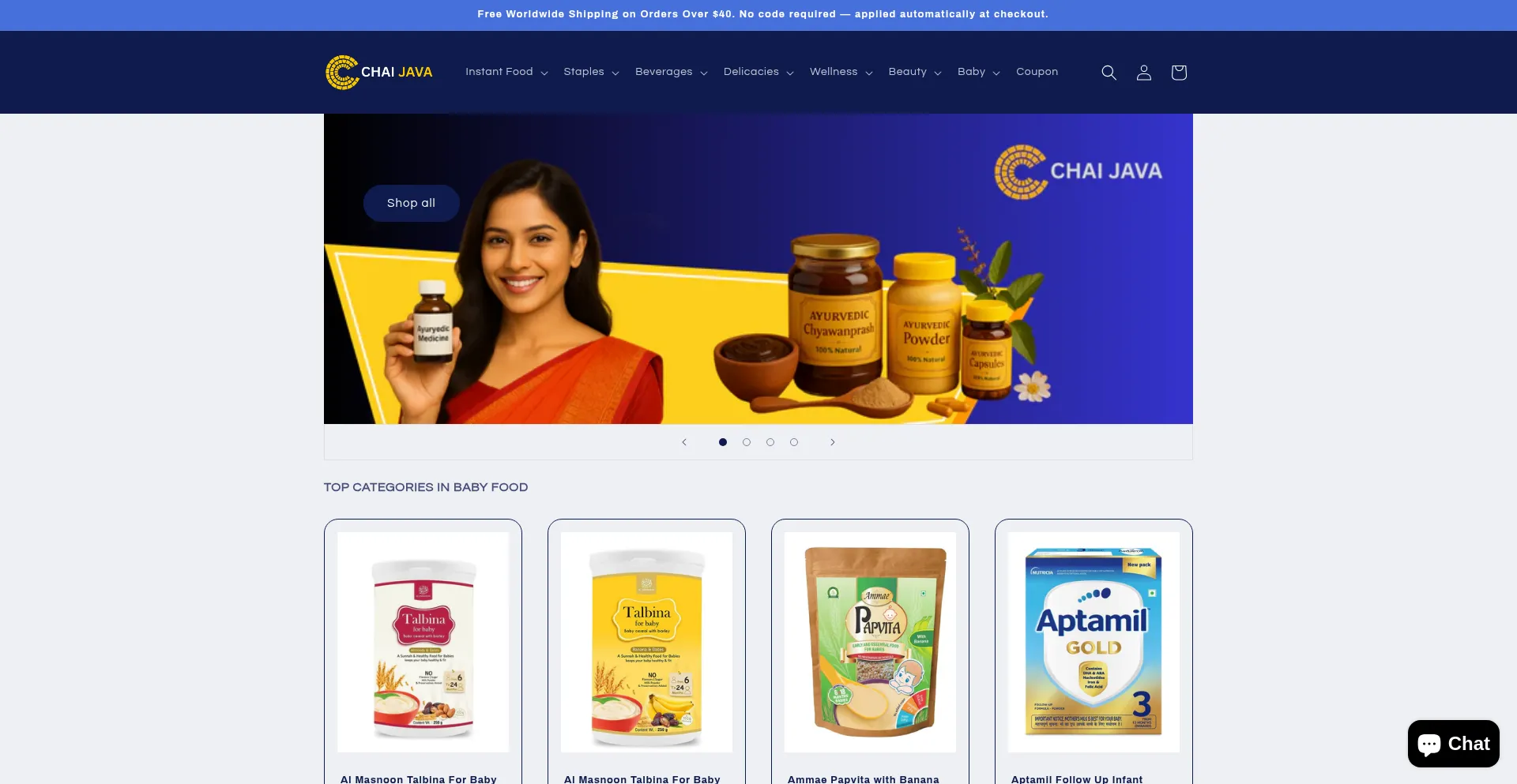 Website screenshot of Chaijava.com