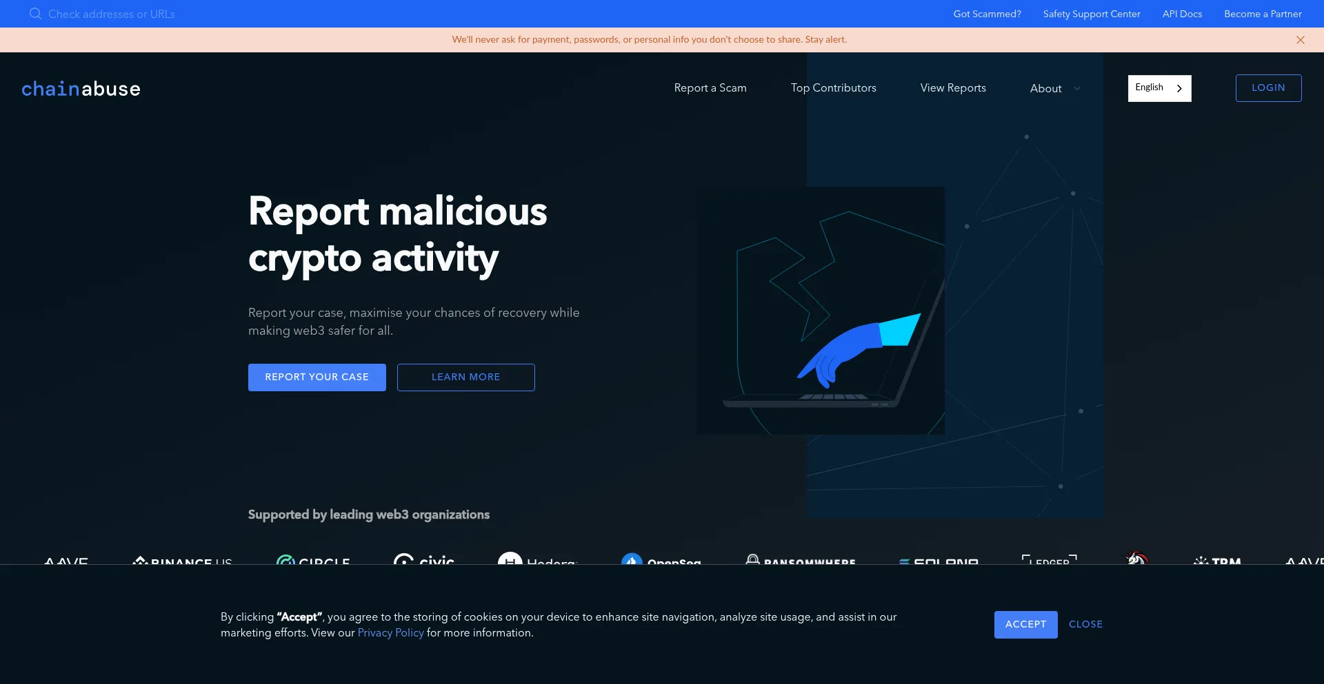 Website screenshot of Chainabuse.com