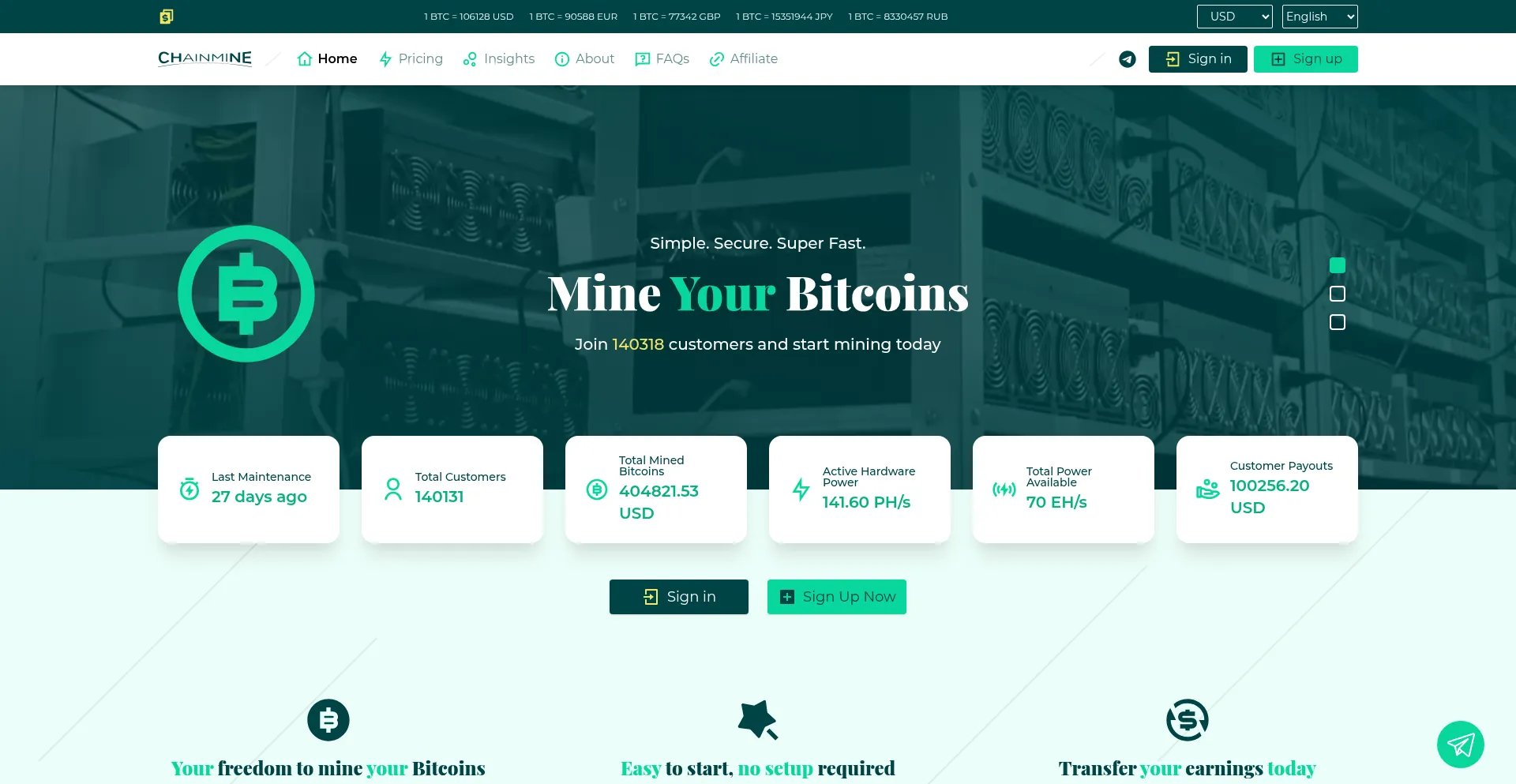 Website screenshot of Chainmine.net