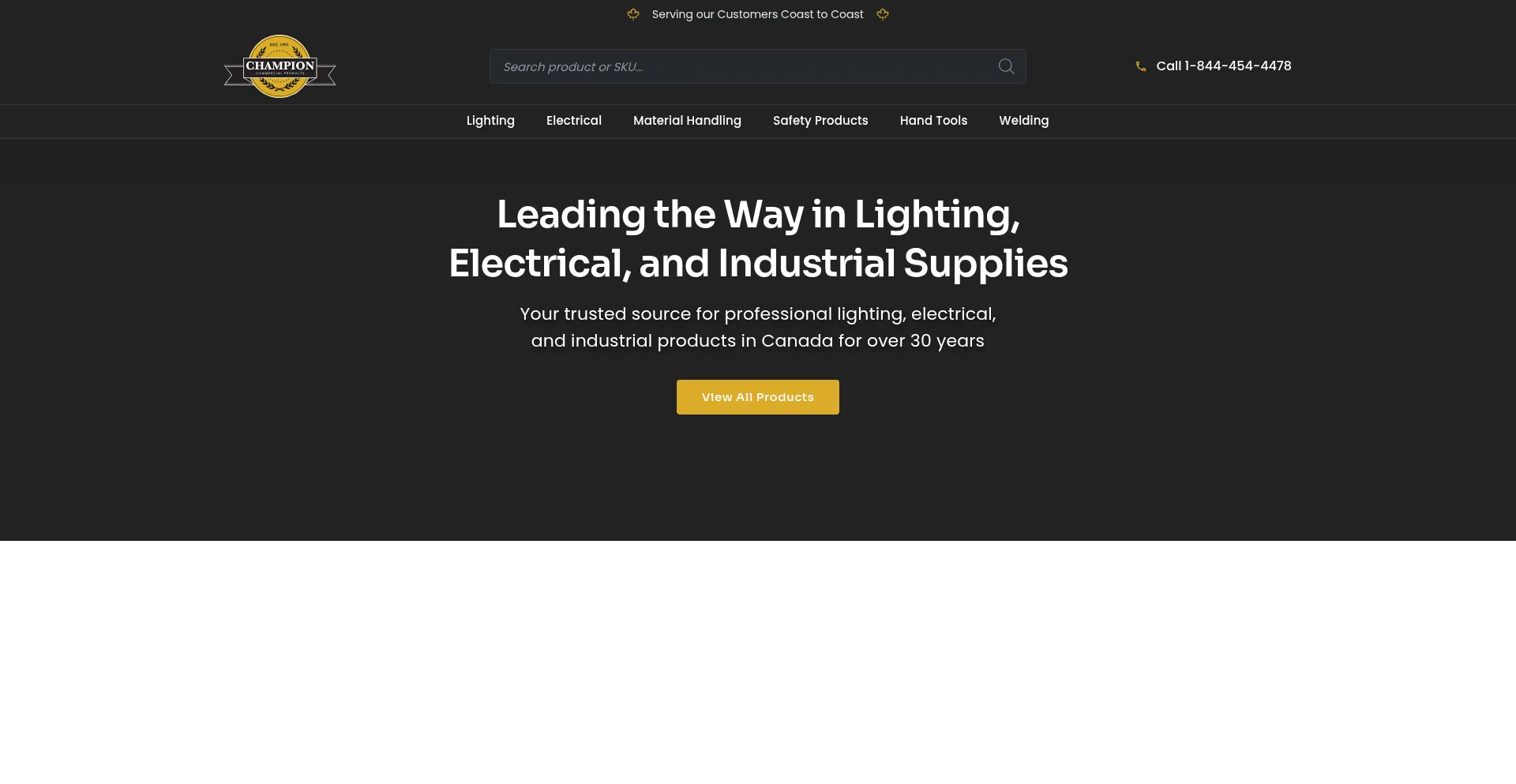 Website screenshot of Championcommercialproducts.ca