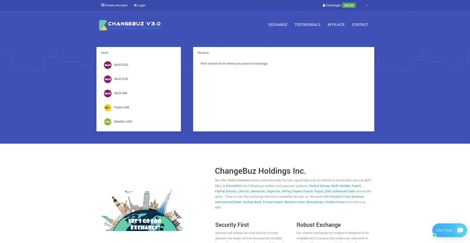 Website screenshot of Changebuz.com