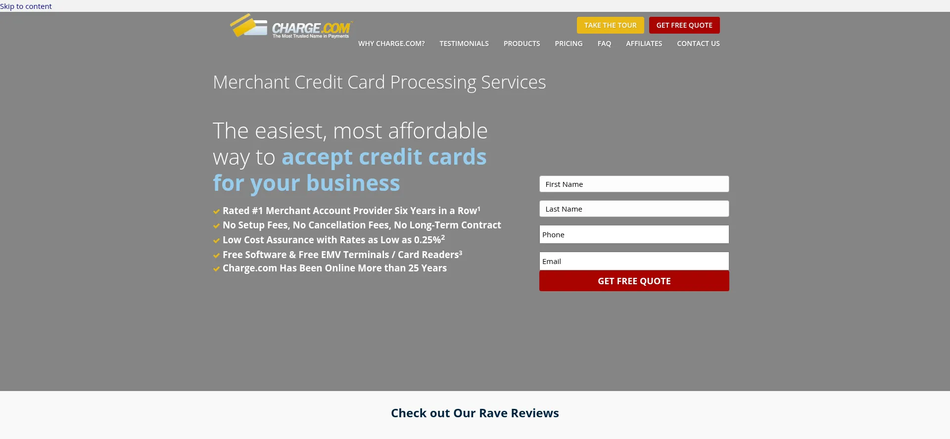 Website screenshot of Charge.com