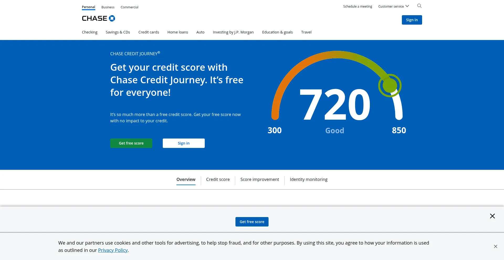 Website screenshot of Chasecreditjourney.com