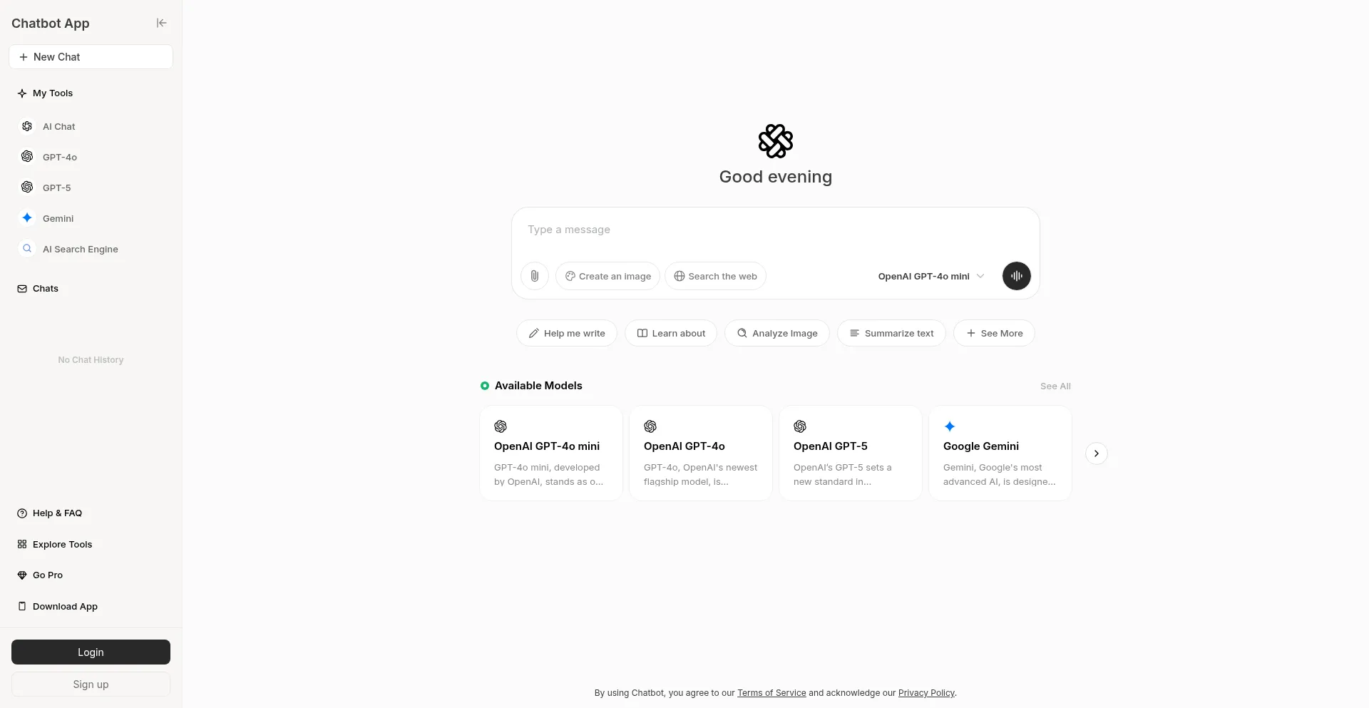 Website screenshot of Chatbot.app