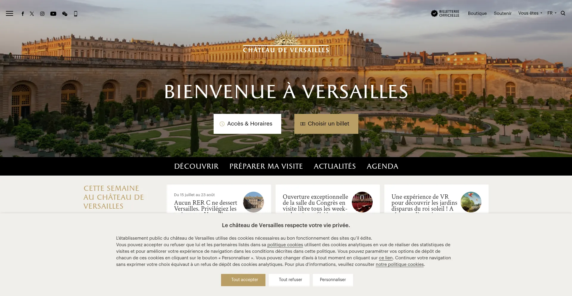 Website screenshot of Chateauversailles.fr