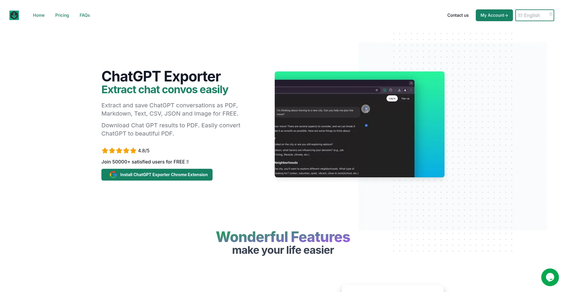 Website screenshot of Chatgptexporter.com