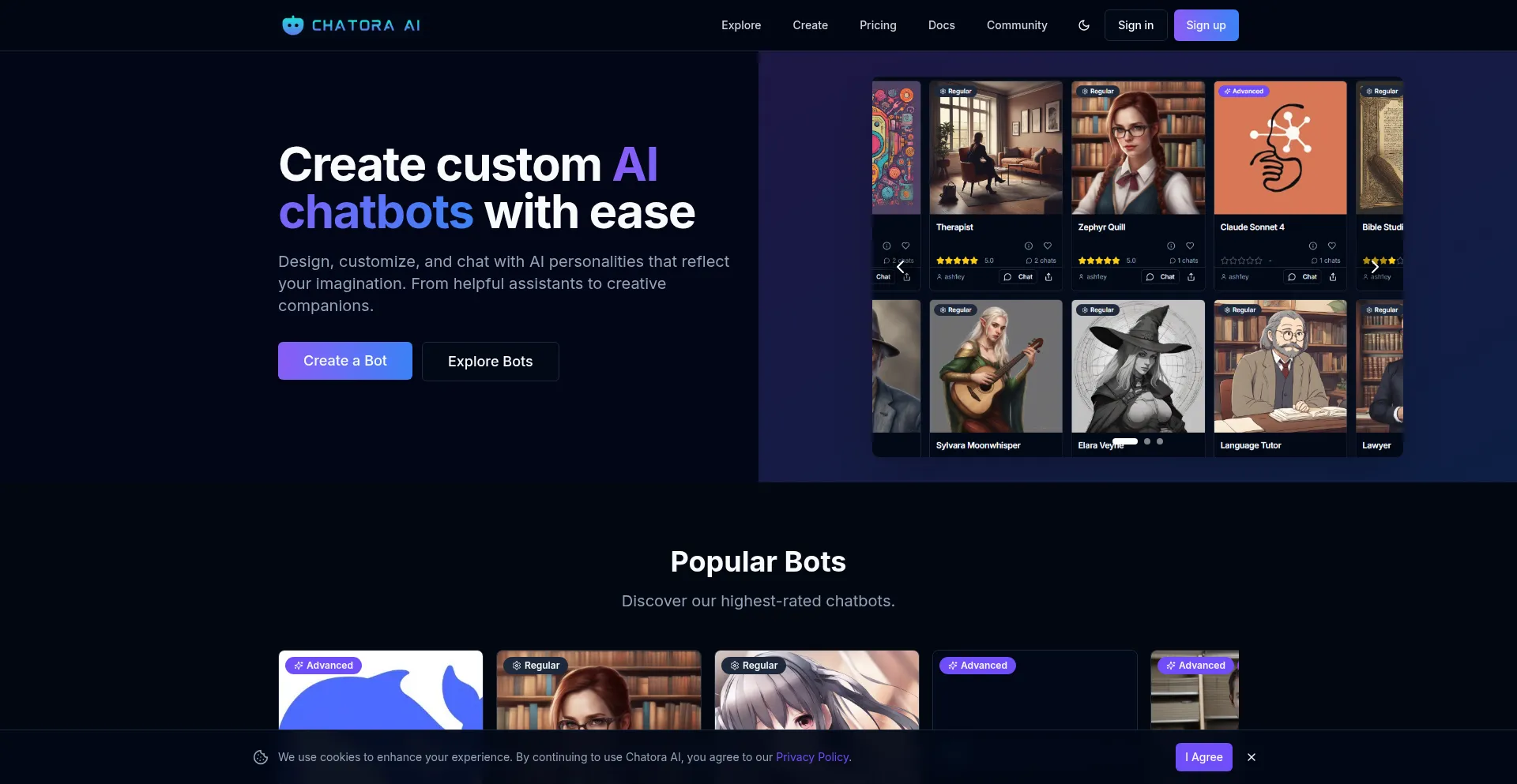Website screenshot of Chatora.ai