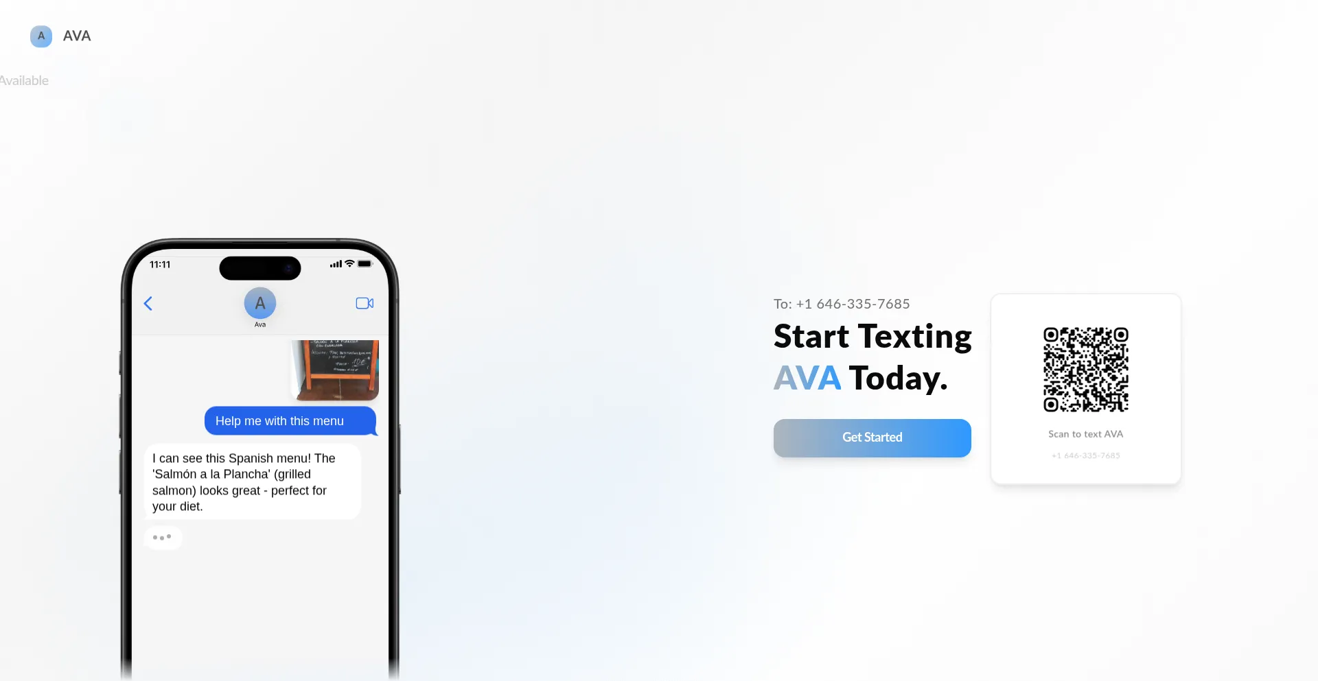 Website screenshot of Chatwithava.com