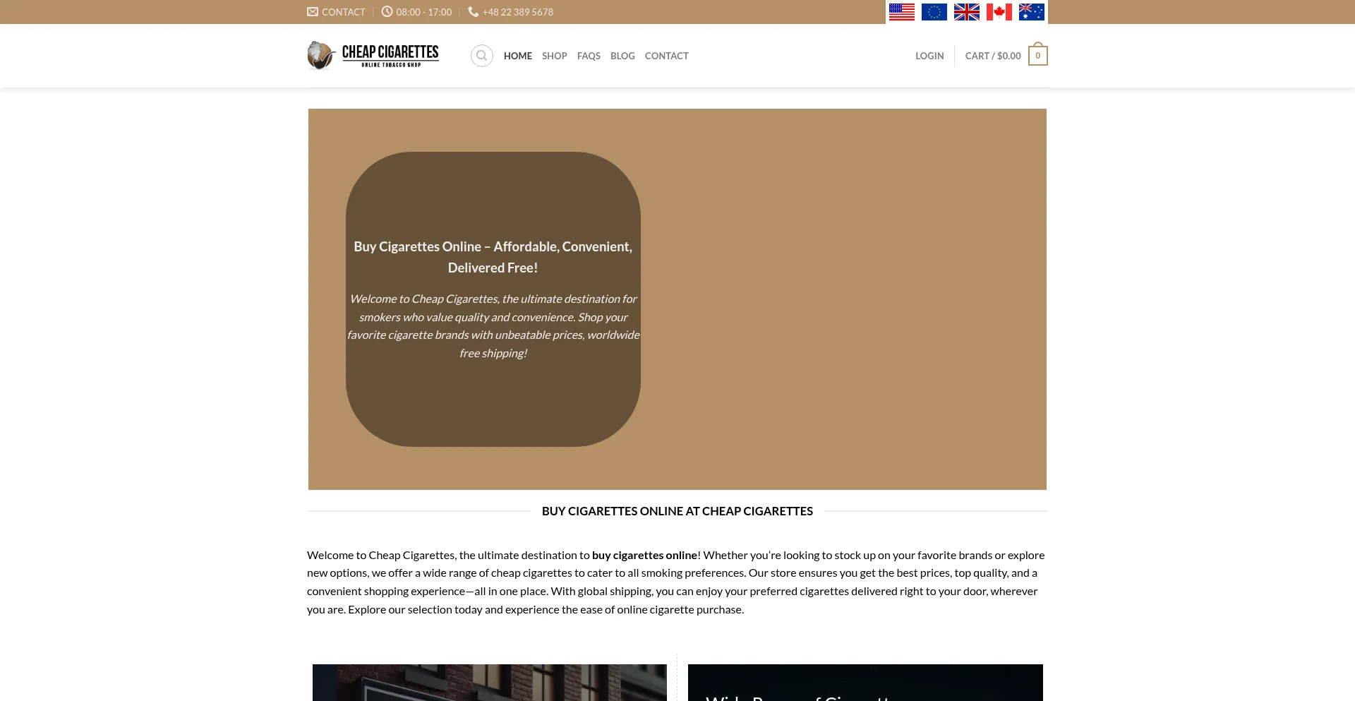 Website screenshot of Cheap-cigarettes.org