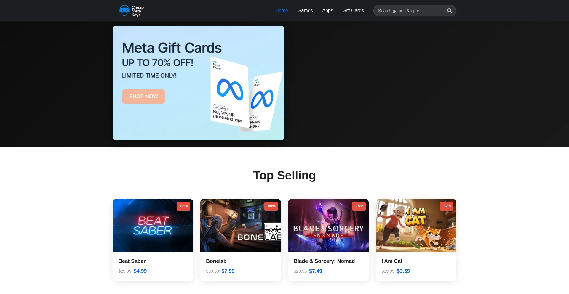 Website screenshot of Cheapmetakeyz.com