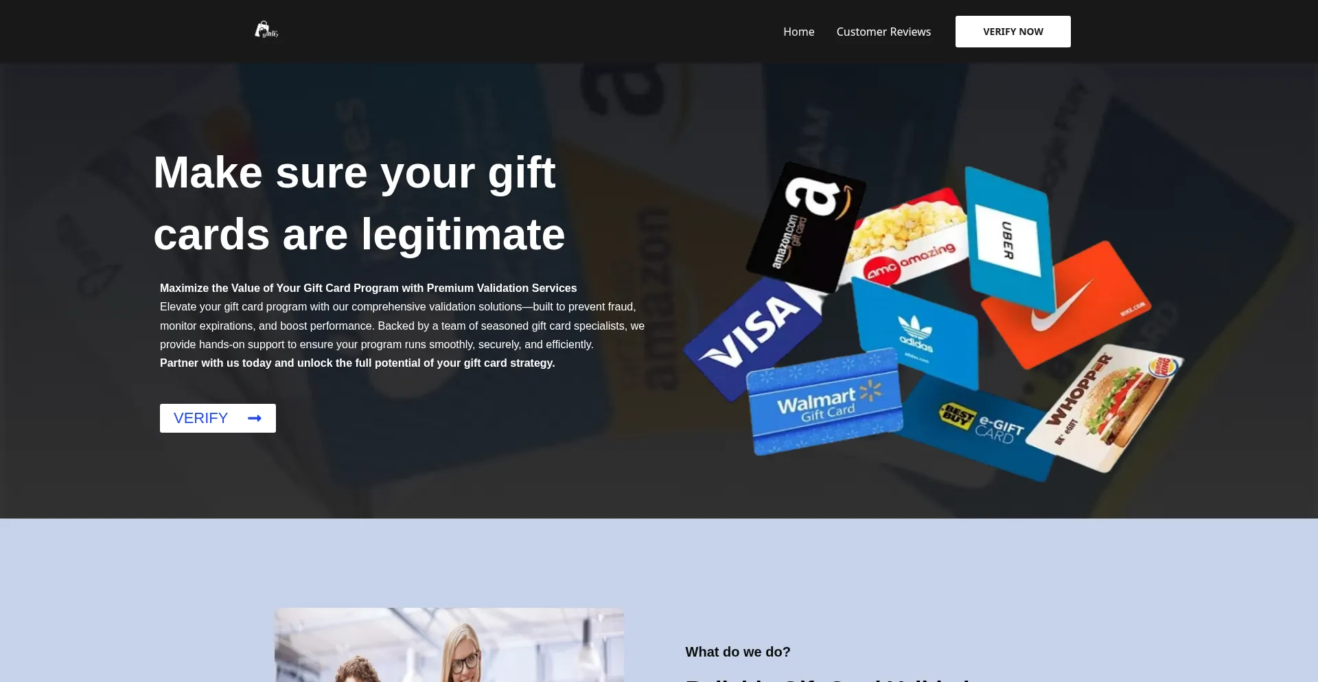 Website screenshot of Checkgiflty.com