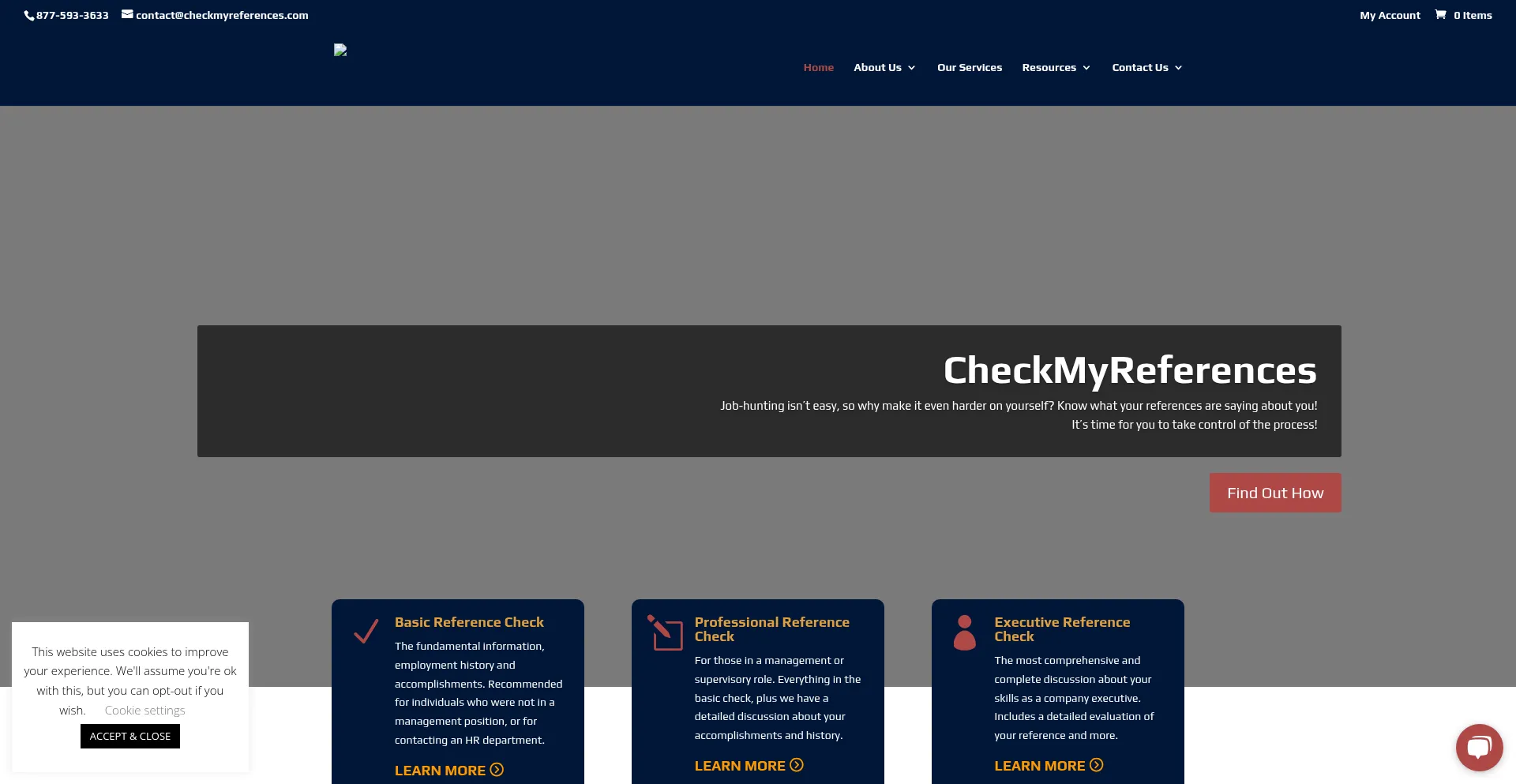 Website screenshot of Checkmyreferences.com