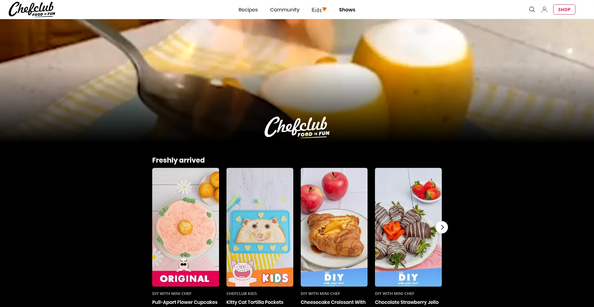 Website screenshot of Chefclub.tv