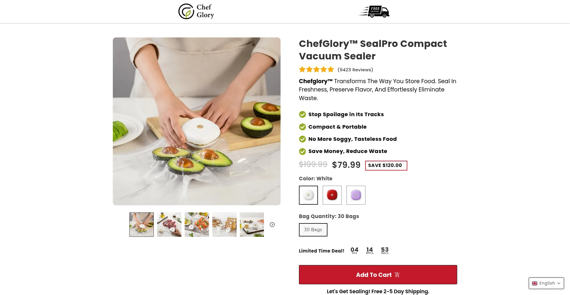 Website screenshot of Chefglory.com