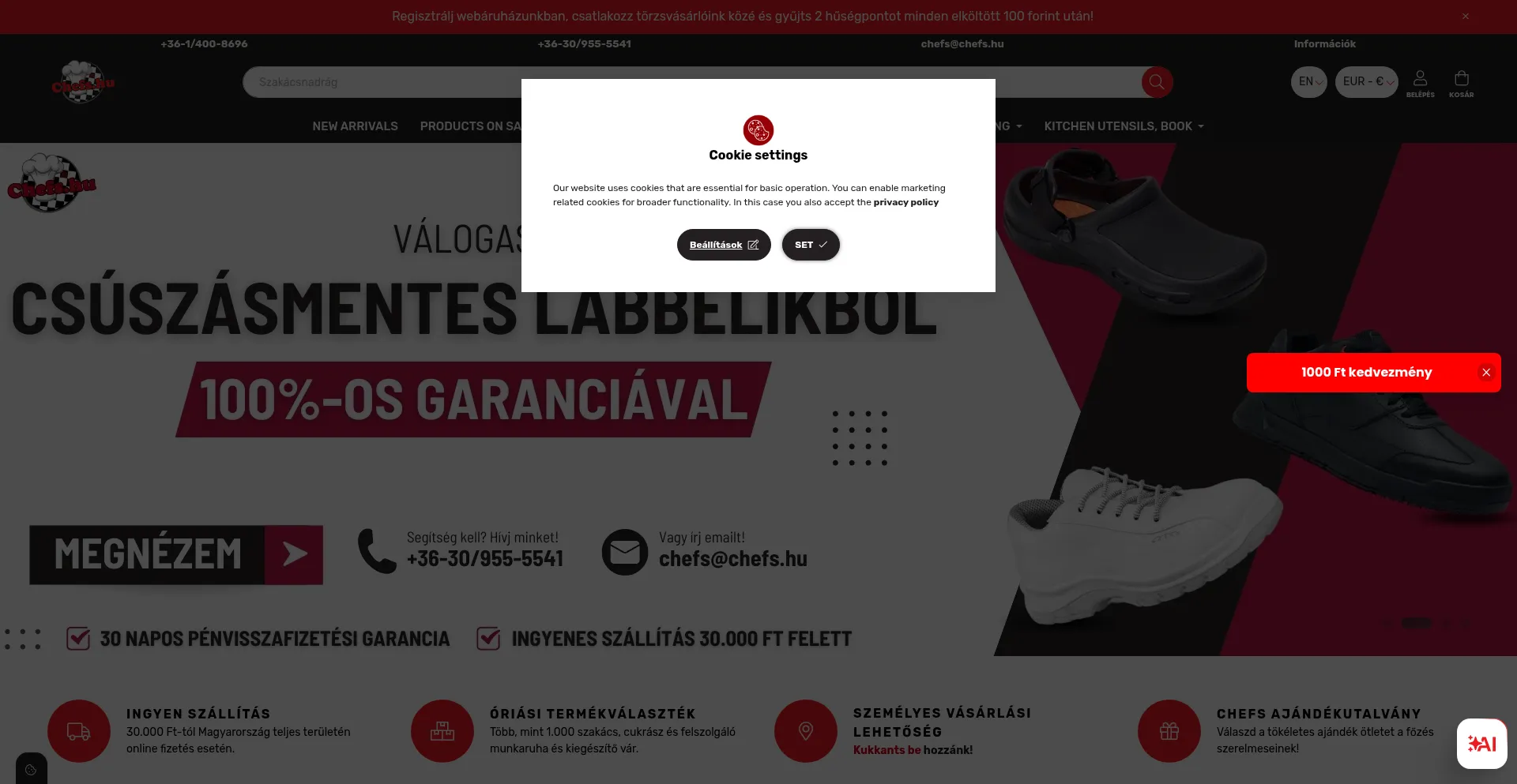 Website screenshot of Chefs.hu