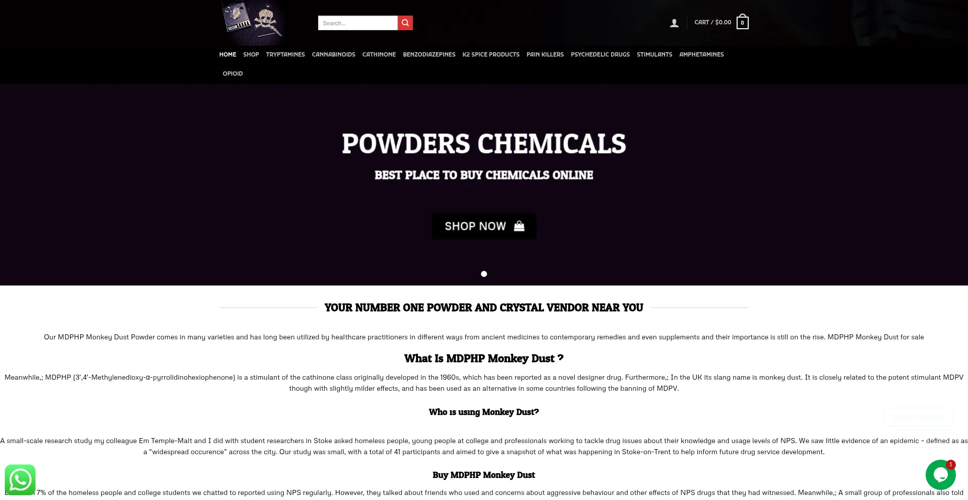 Website screenshot of Chemicalpowders.com