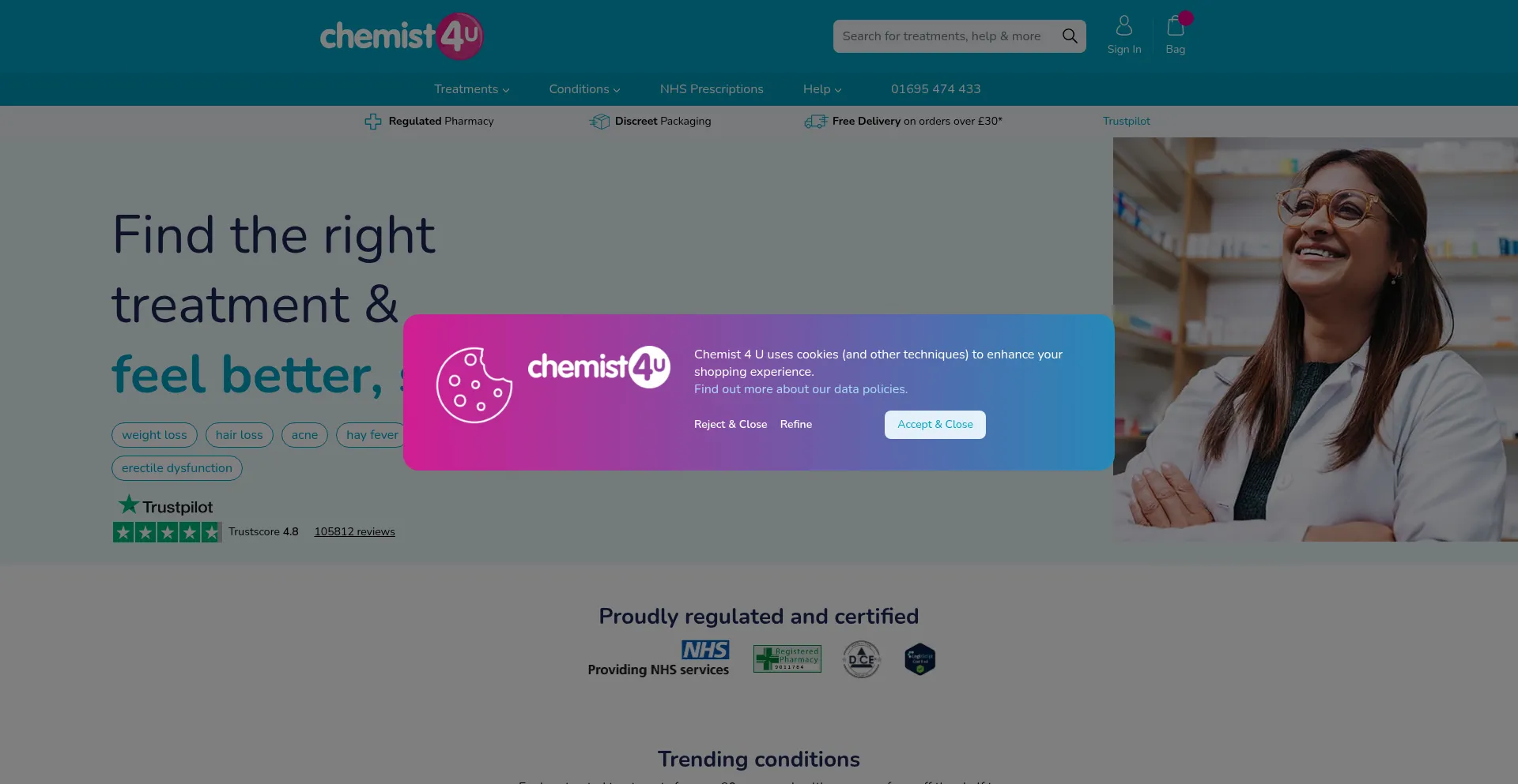 Website screenshot of Chemist4u.com