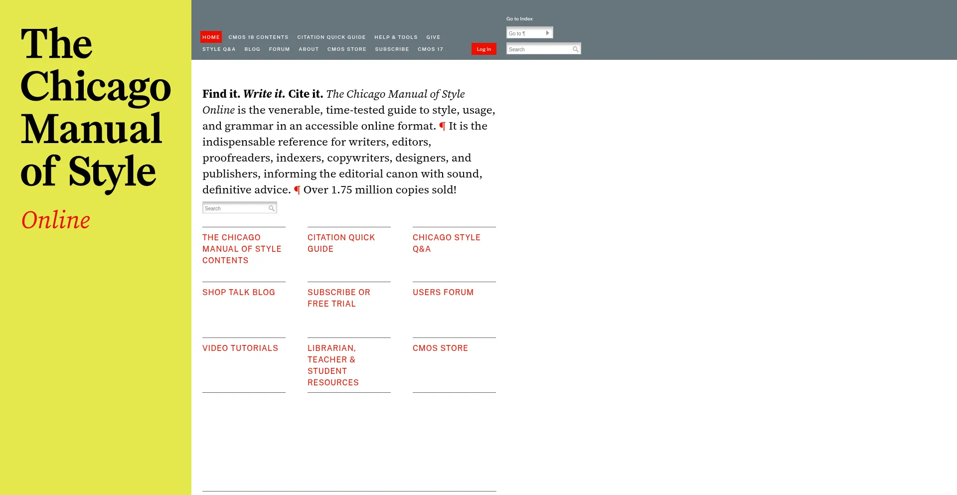 Website screenshot of Chicagomanualofstyle.org