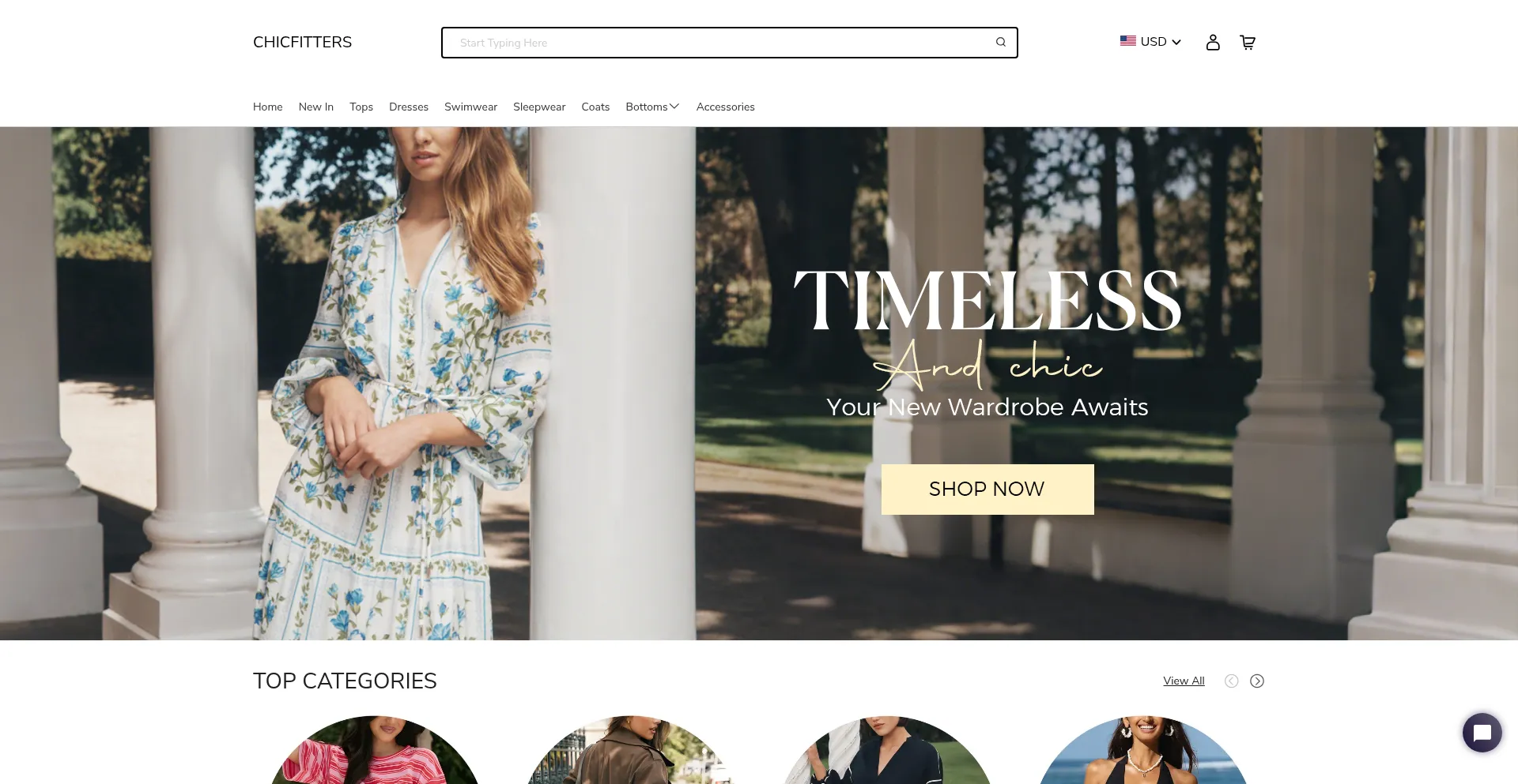 Website screenshot of Chicfitters.com