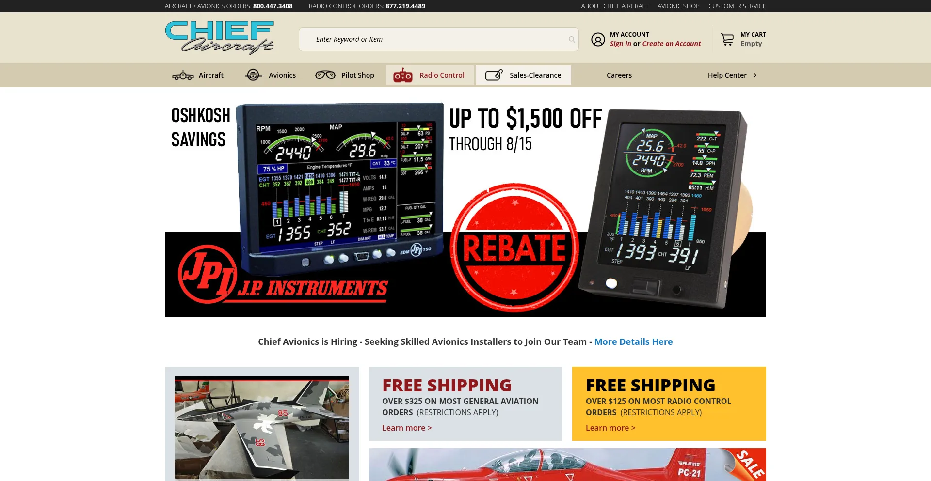 Website screenshot of Chiefaircraft.com