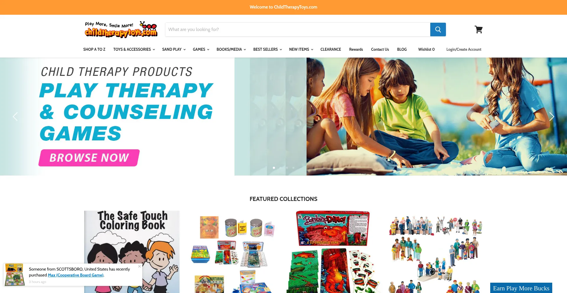 Website screenshot of Childtherapytoys.com