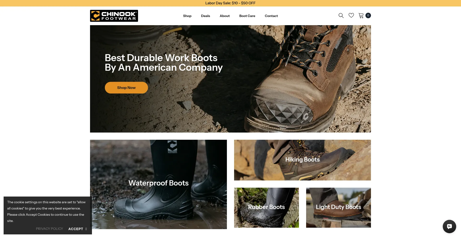 Website screenshot of Chinookfootwear.com