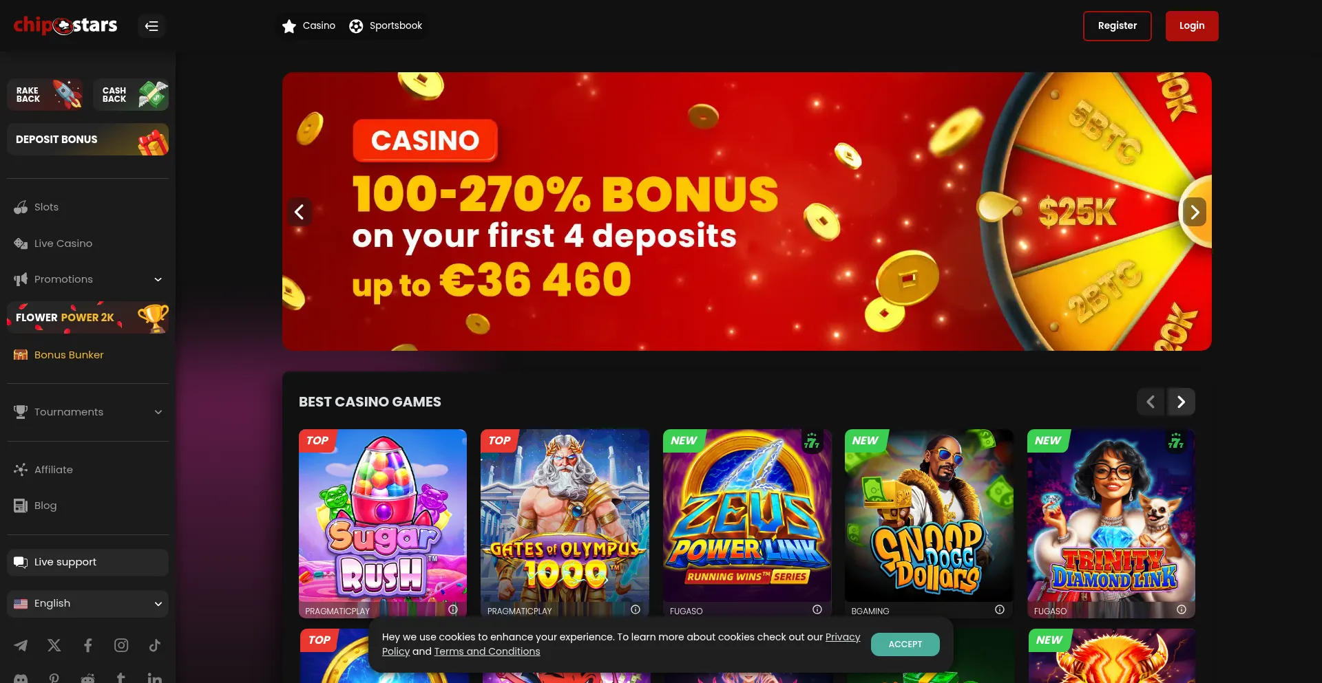 Website screenshot of Chipstars.vip