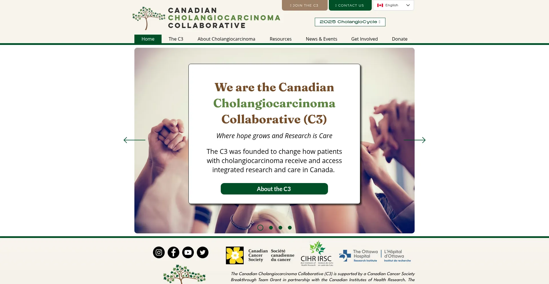 Website screenshot of Cholangio.ca