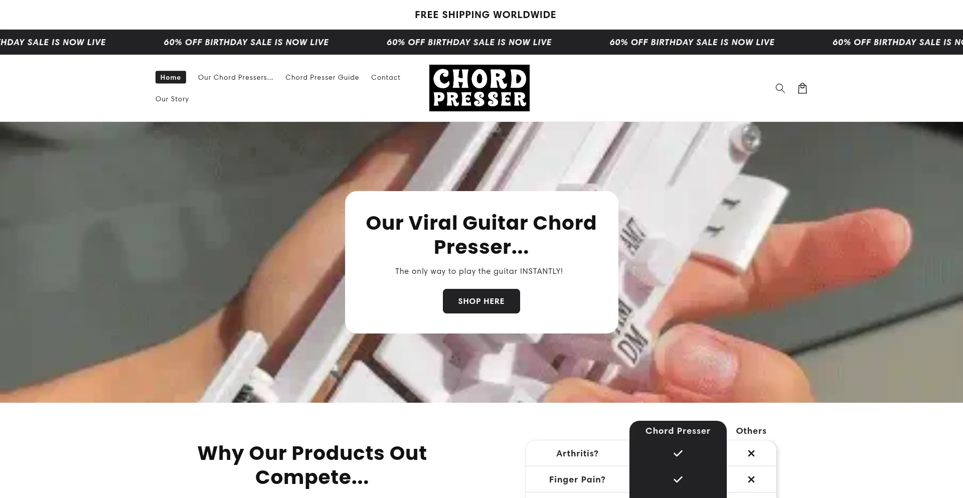 Website screenshot of Chordpresser.store