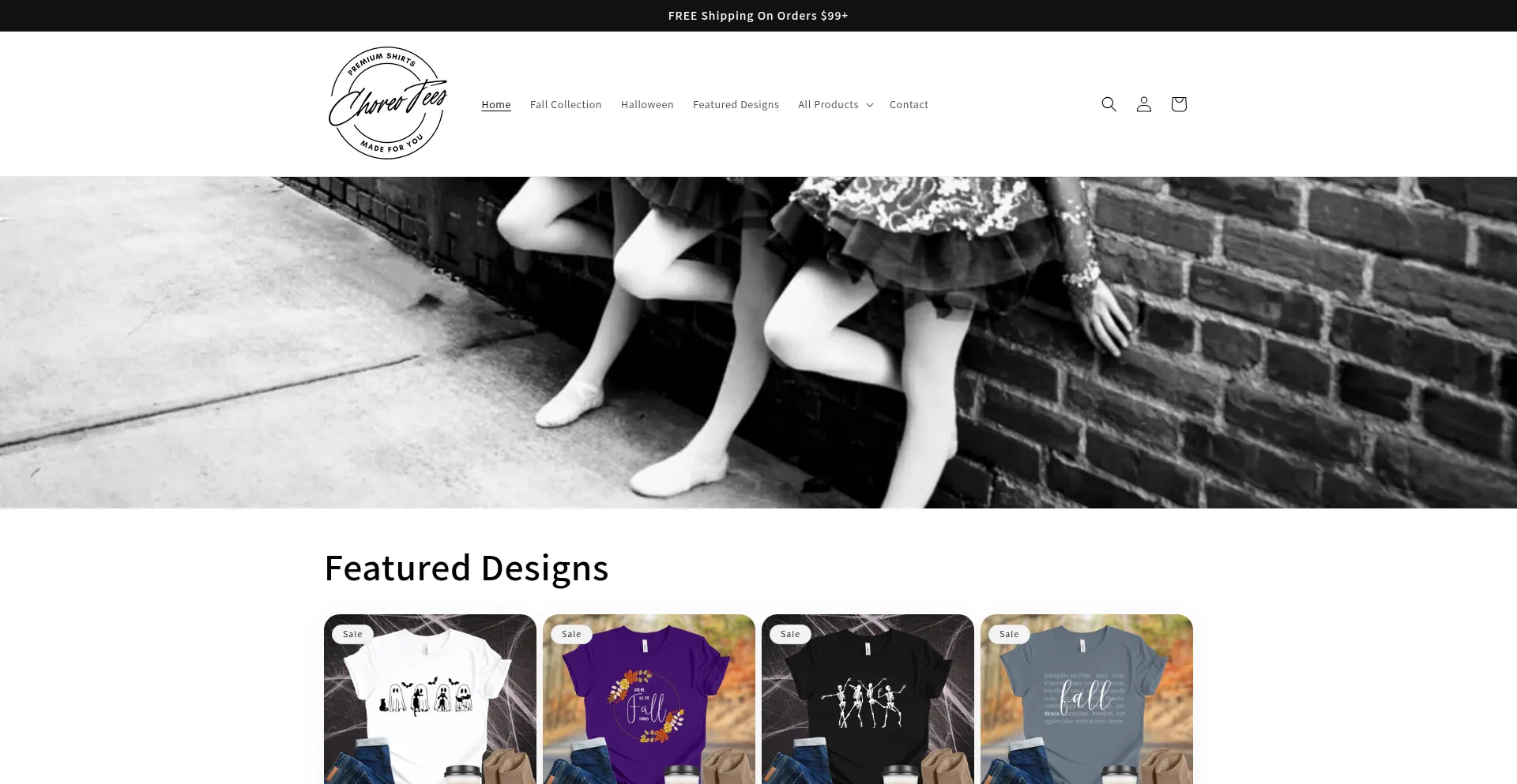 Website screenshot of Choreotees.com