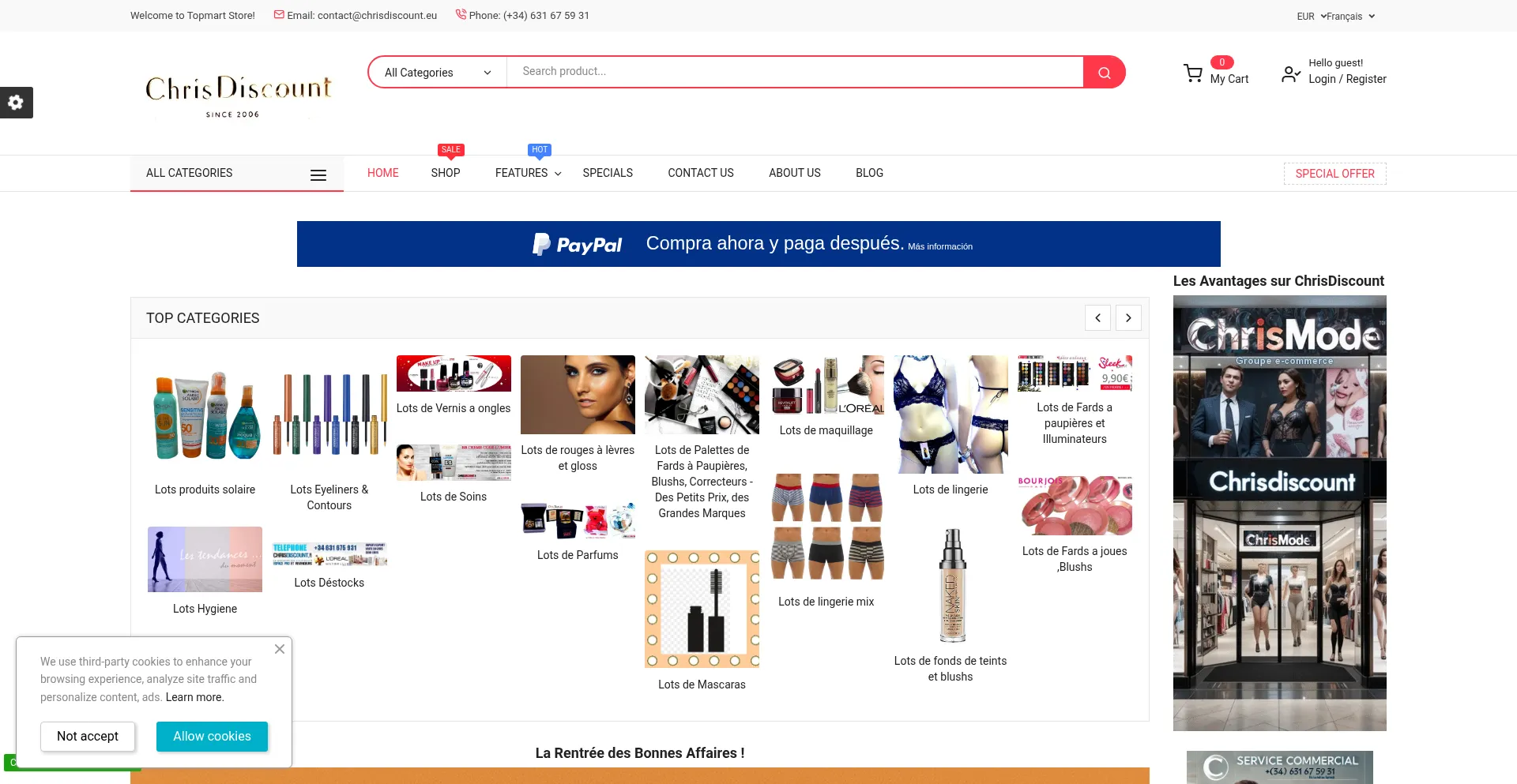 Website screenshot of Chrisdiscount.eu