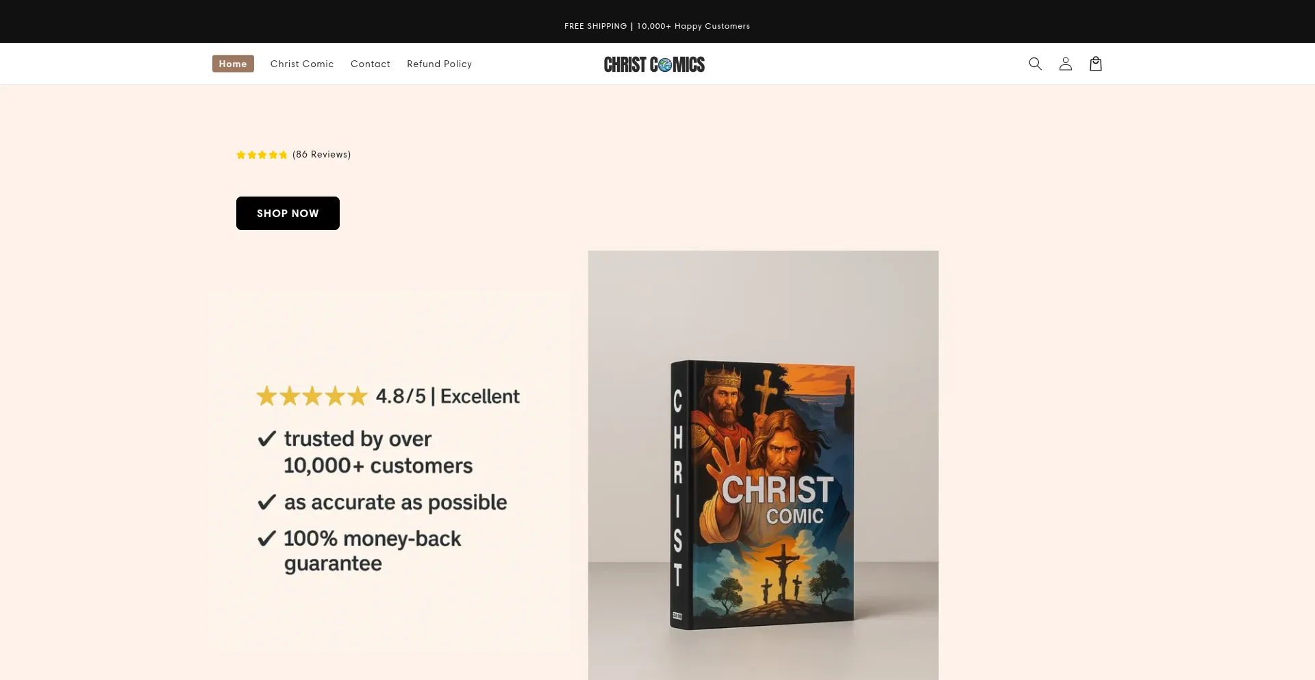 Website screenshot of Christcomic.co