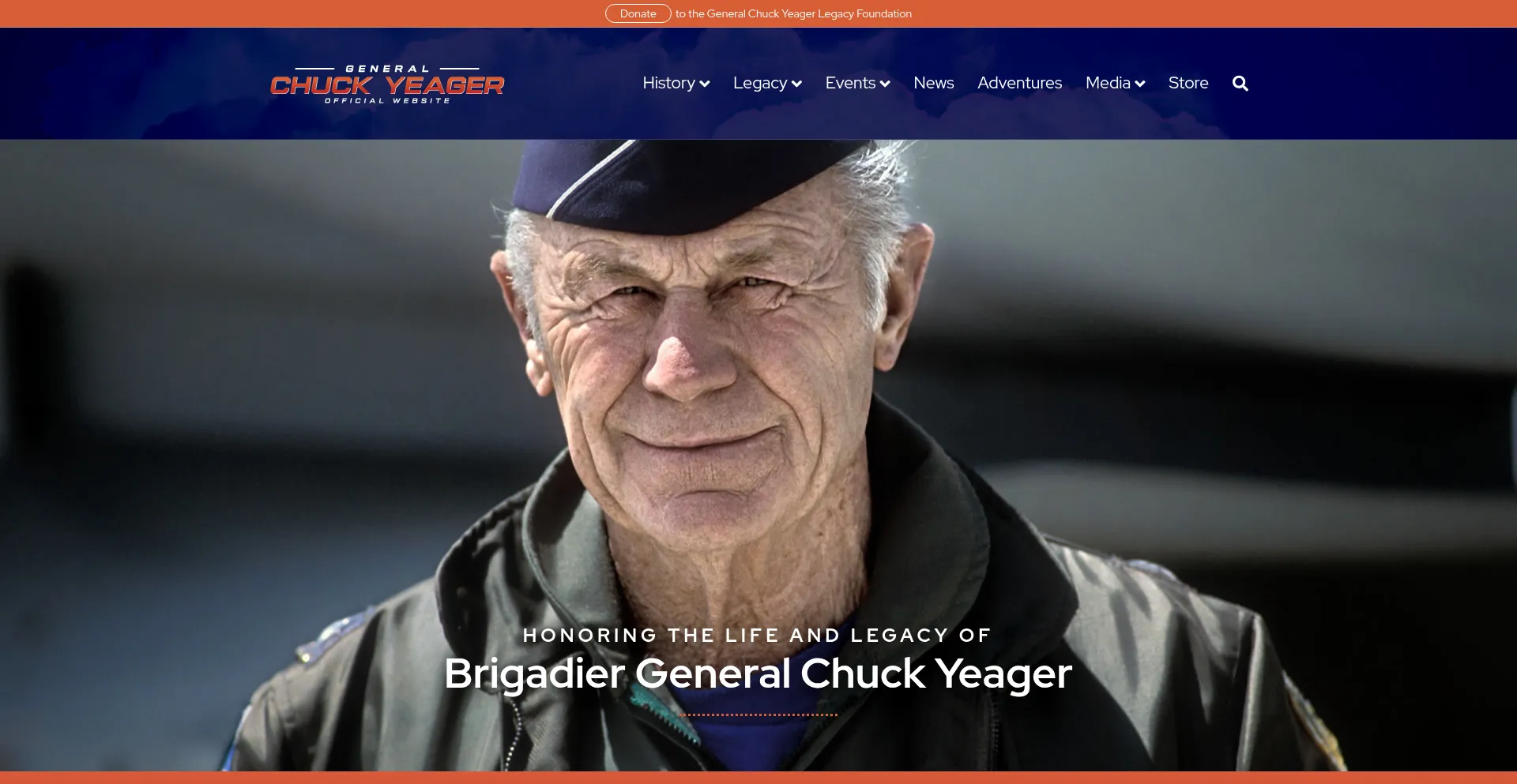 Website screenshot of Chuckyeager.com