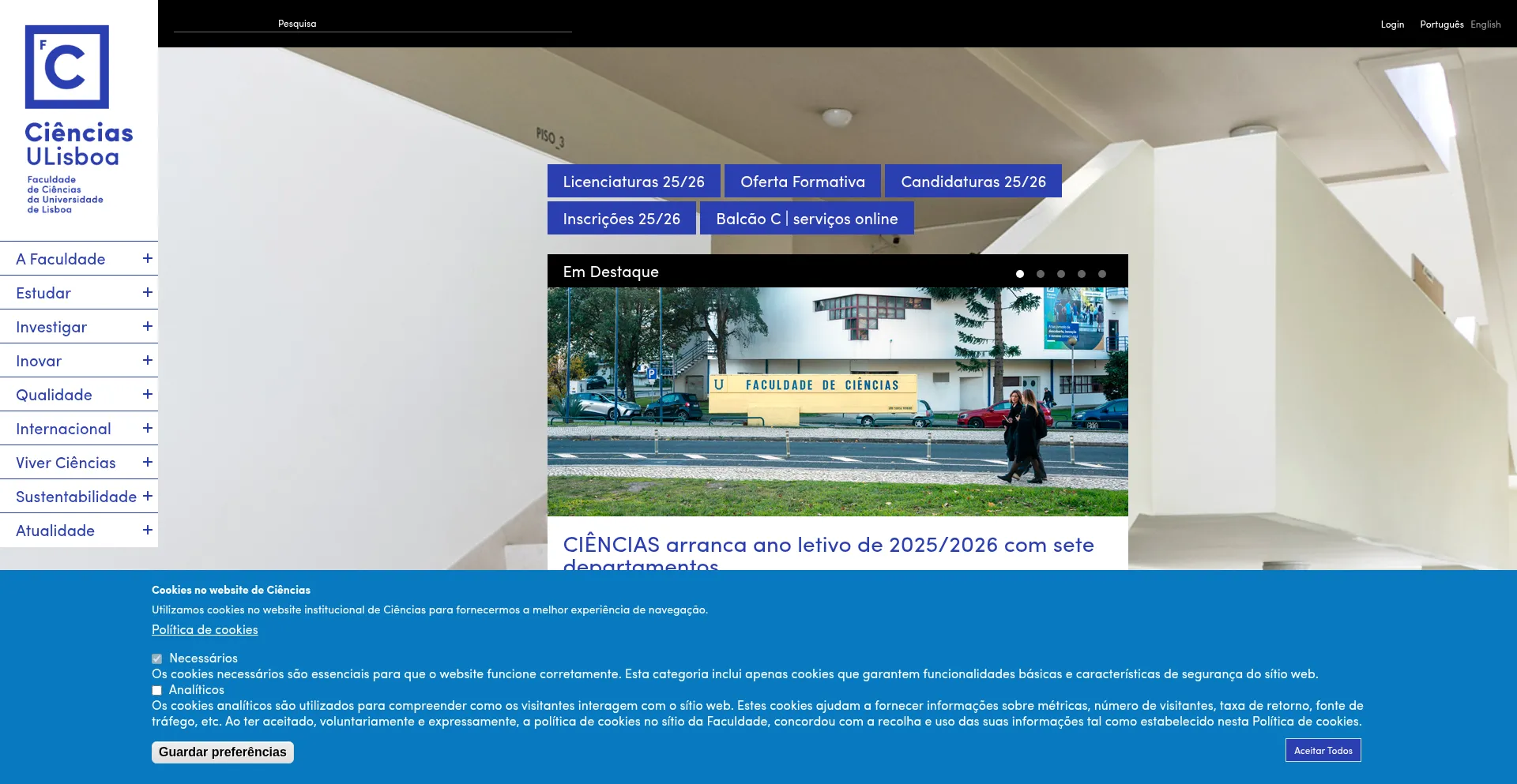 Website screenshot of Ciencias.ulisboa.pt