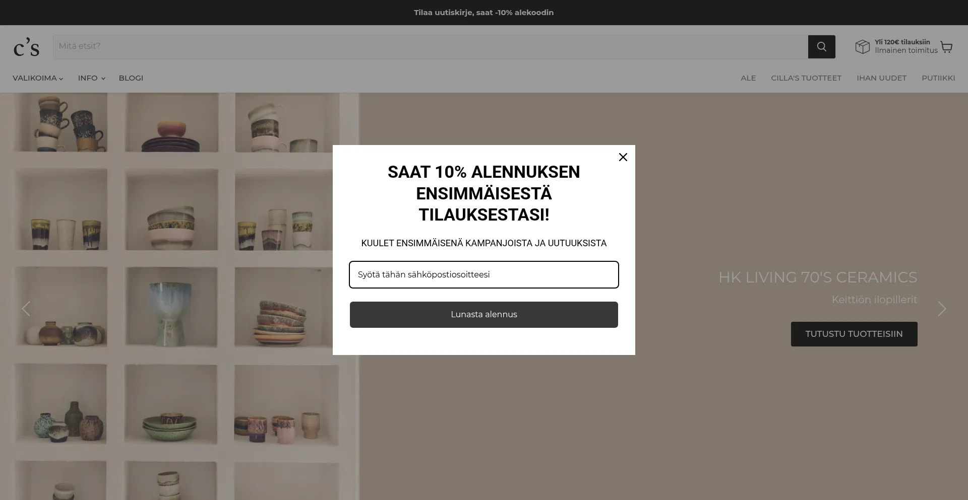 Website screenshot of Cillas.fi