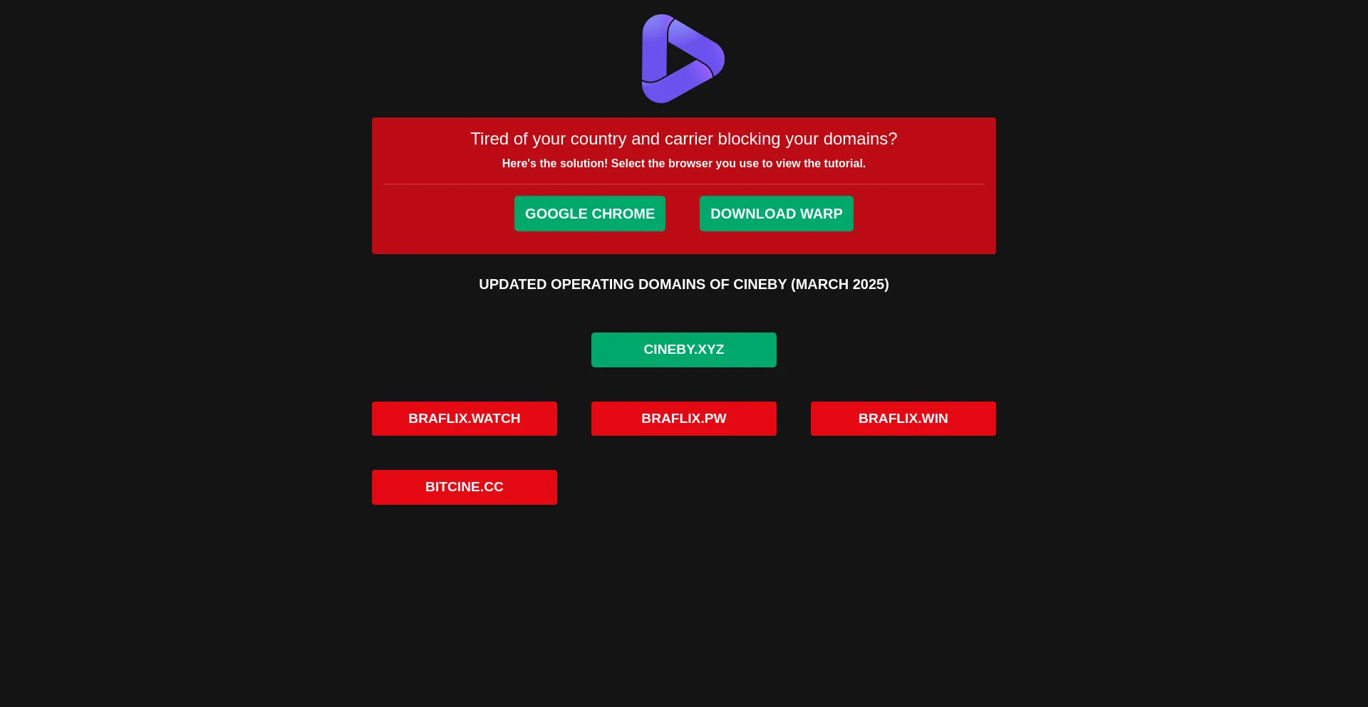 Website screenshot of Cineby.cc