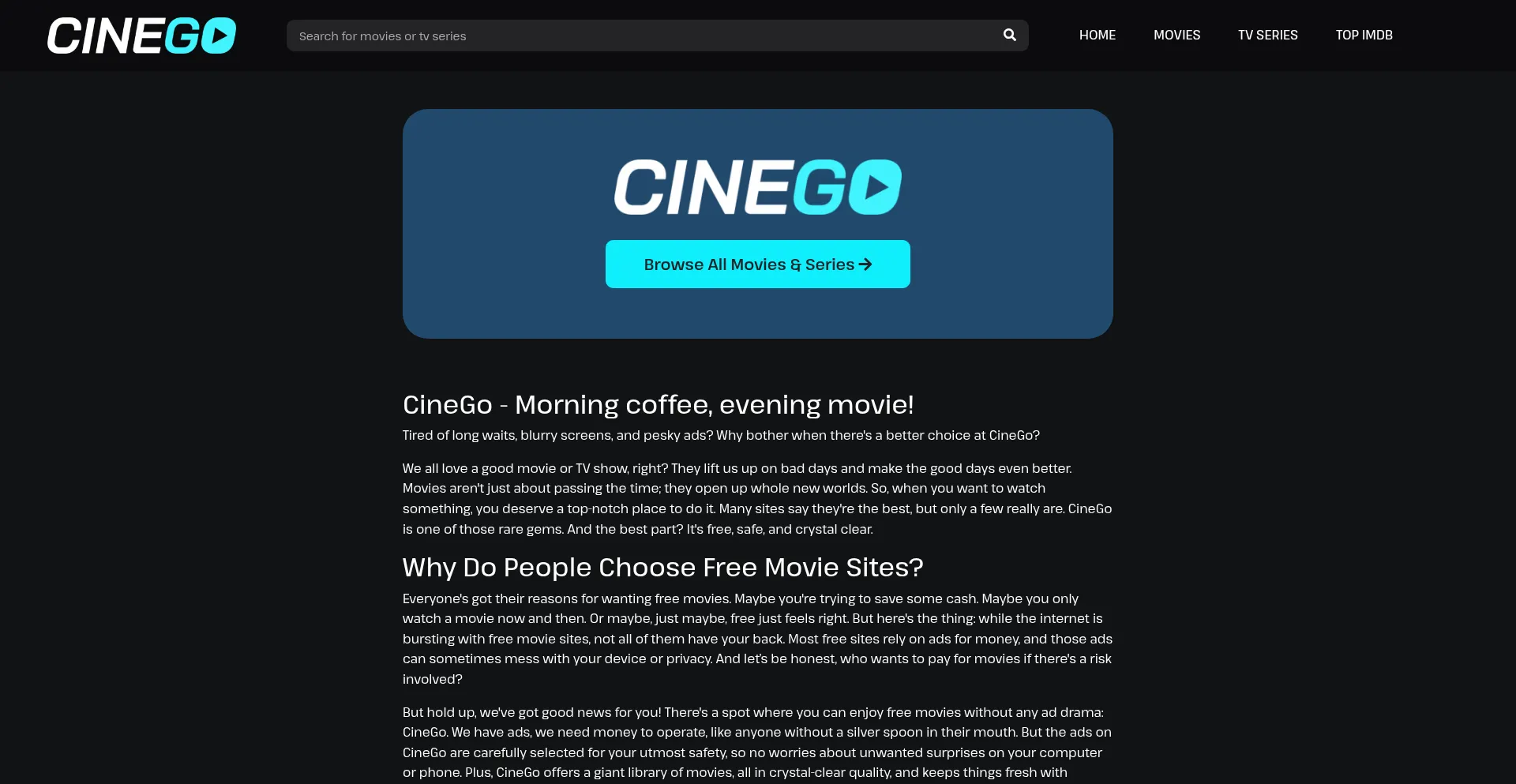 Website screenshot of Cinego.co
