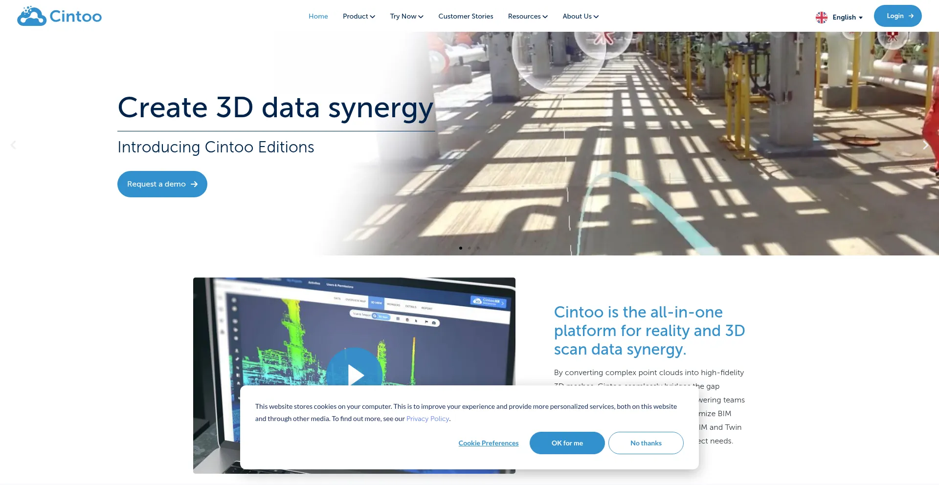 Website screenshot of Cintoo.com