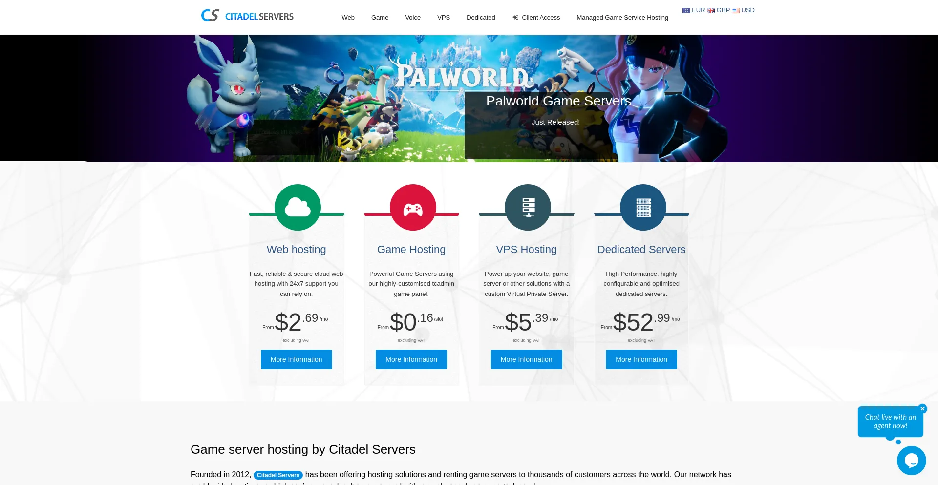 Website screenshot of Citadelservers.com