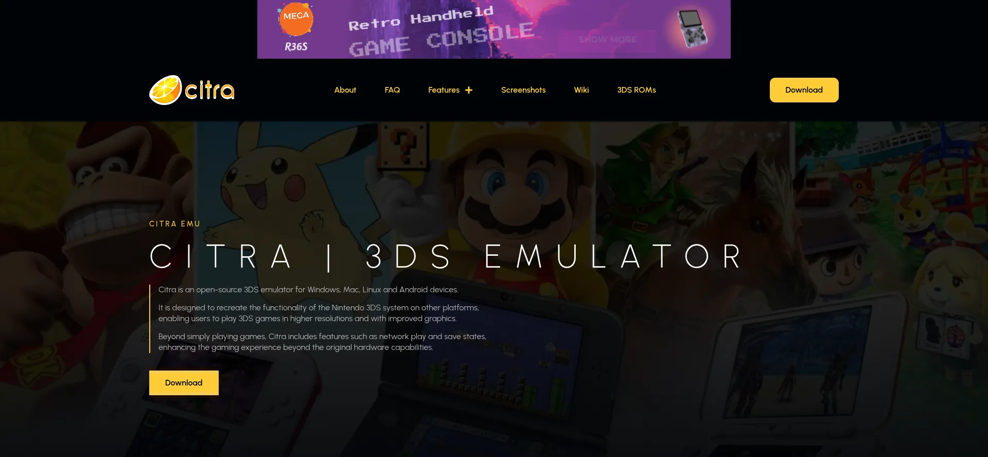Website screenshot of Citra-emulator.com