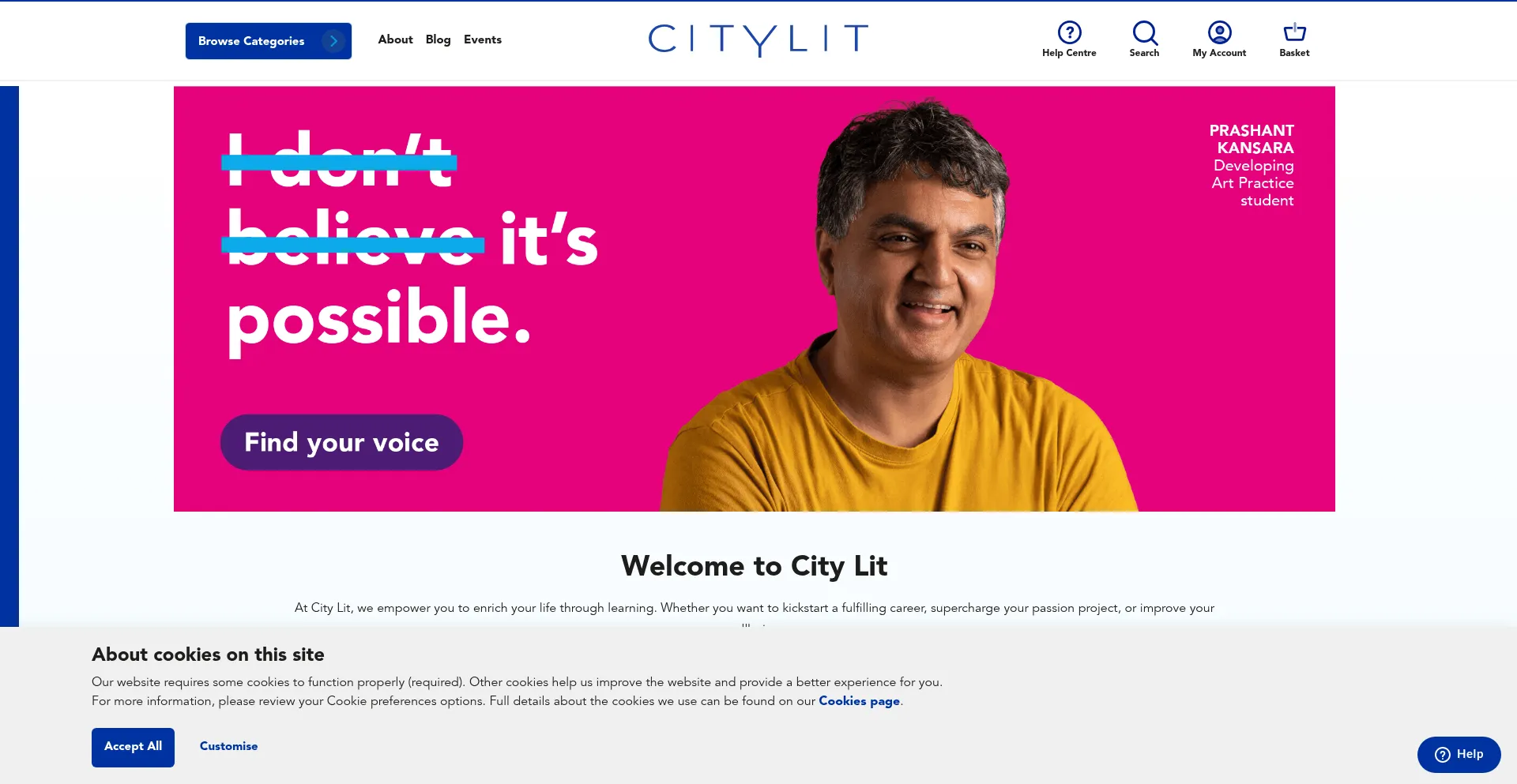 Website screenshot of Citylit.ac.uk