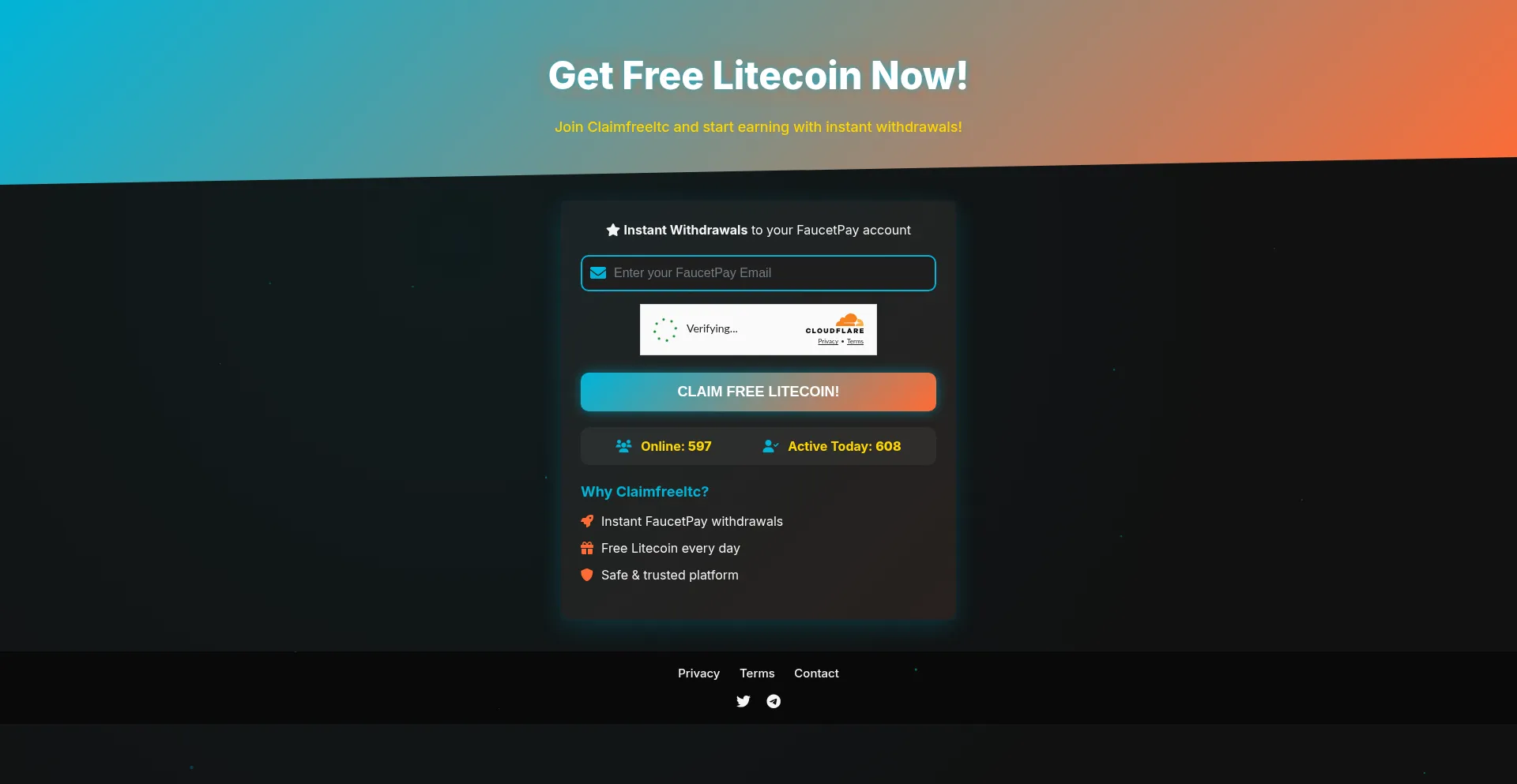 Website screenshot of Claimfreeltc.com