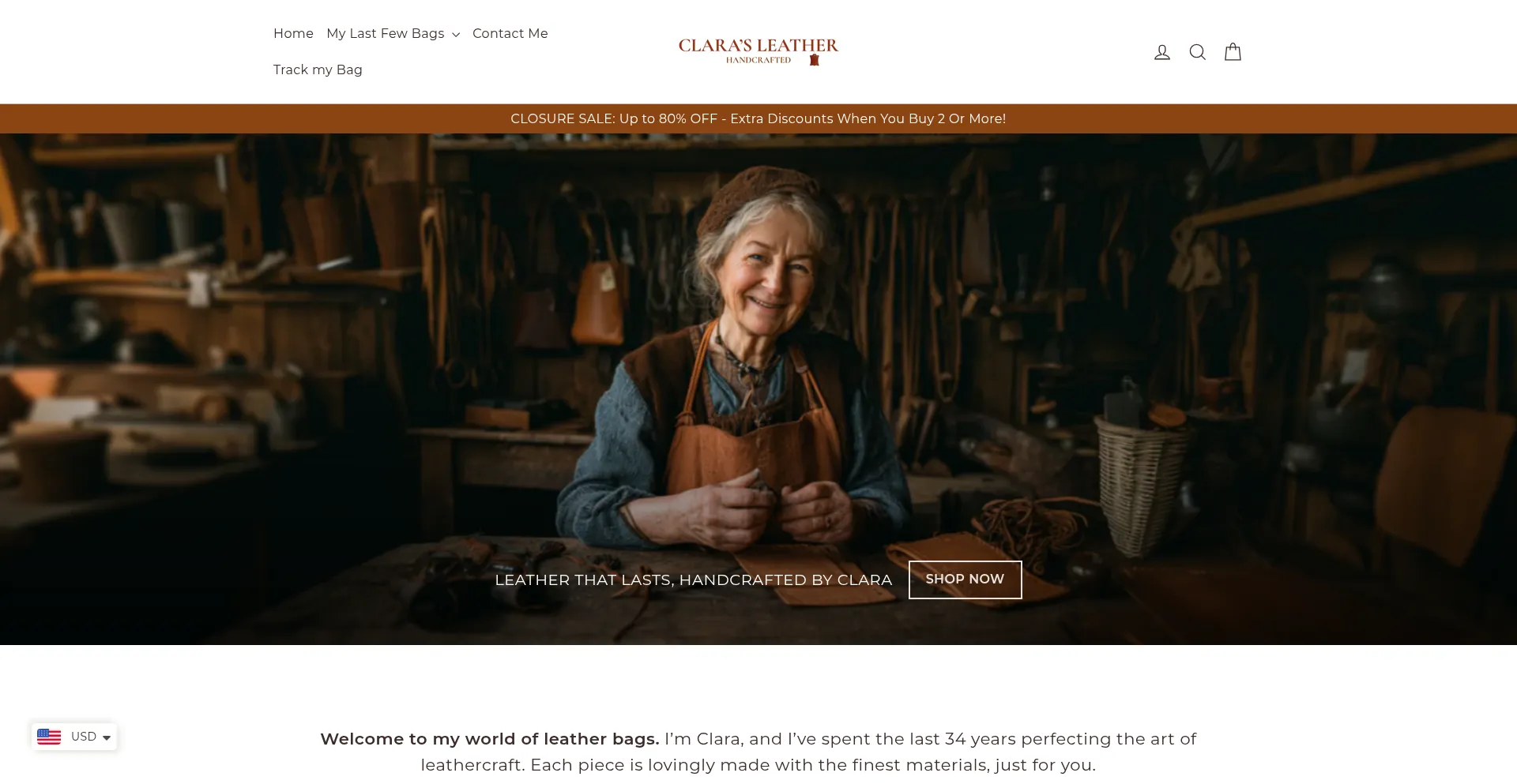 Website screenshot of Clarasleather.com