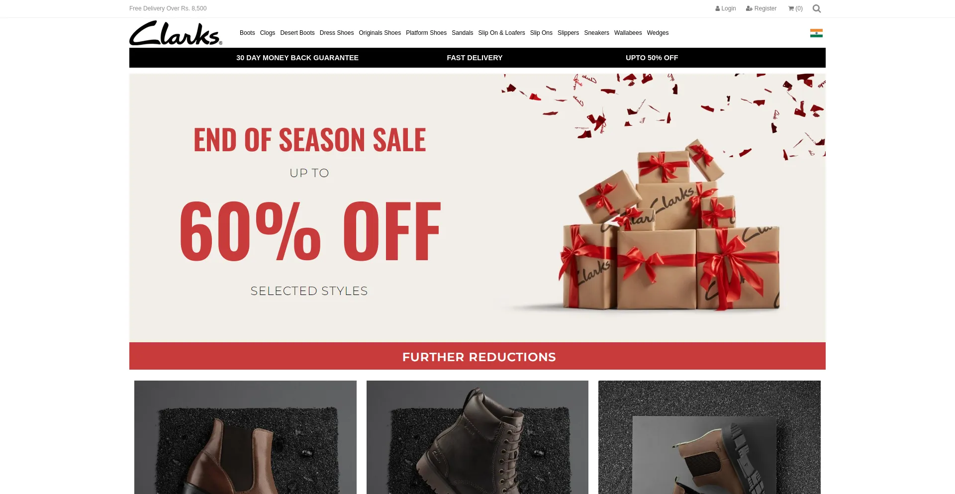 Website screenshot of Clarks-india.co.in