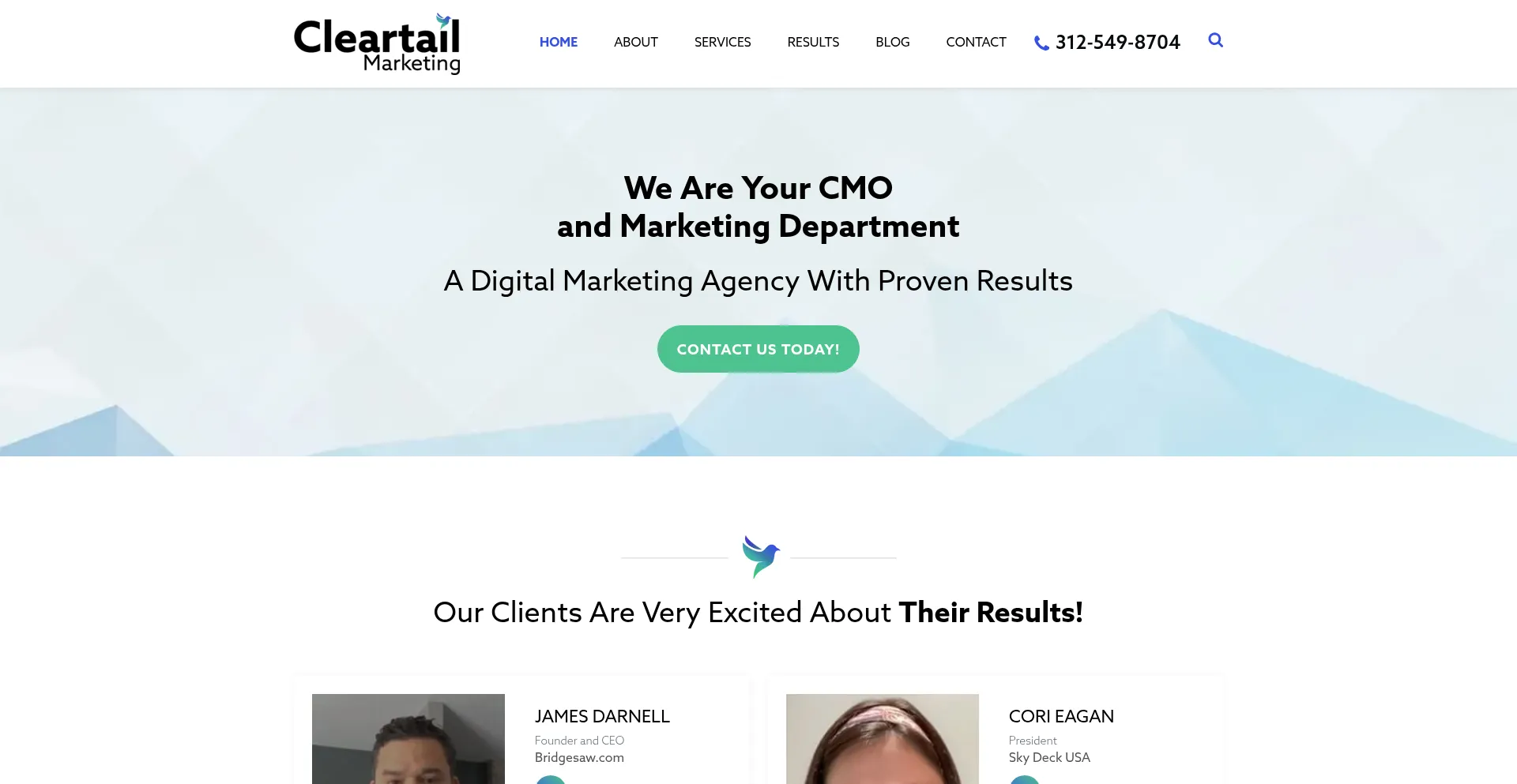 Website screenshot of Cleartailmarketing.com