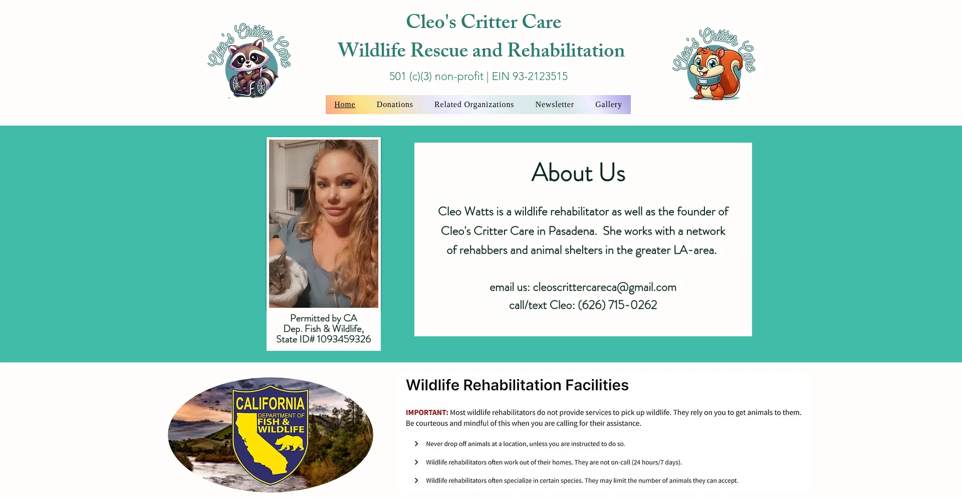 Website screenshot of Cleoscrittercare.com